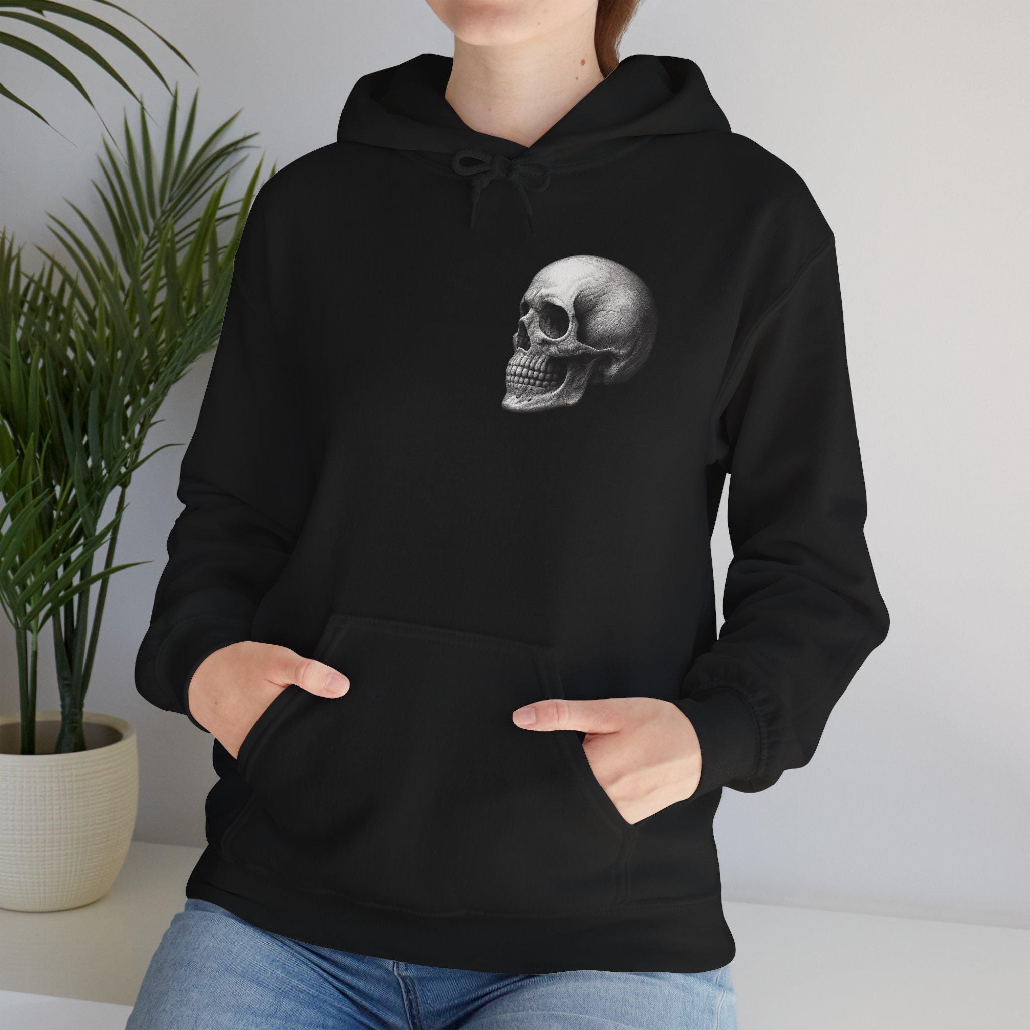 Skull Graphic Hooded Sweatshirt, Cozy Black Hoodie VeinLine Studio