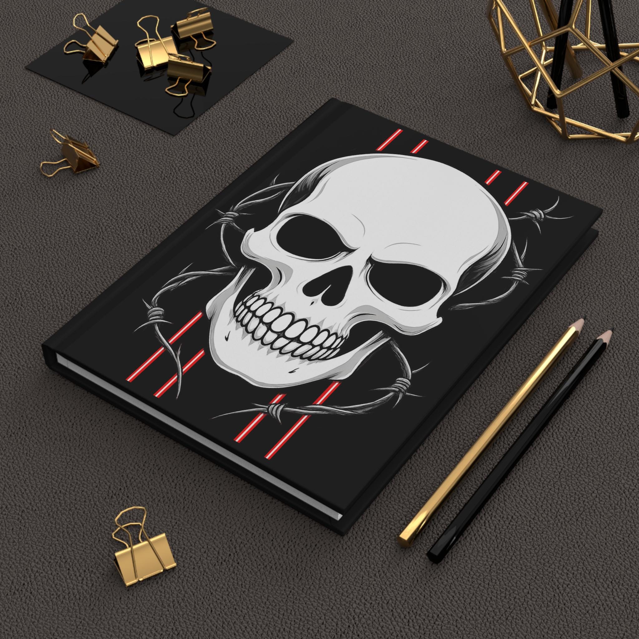 Skull Design Hardcover Journal - Matte Finish, Punk Aesthetic Notebook, Gift for Writers, Art Journal, Halloween Decor, Alternative Style
