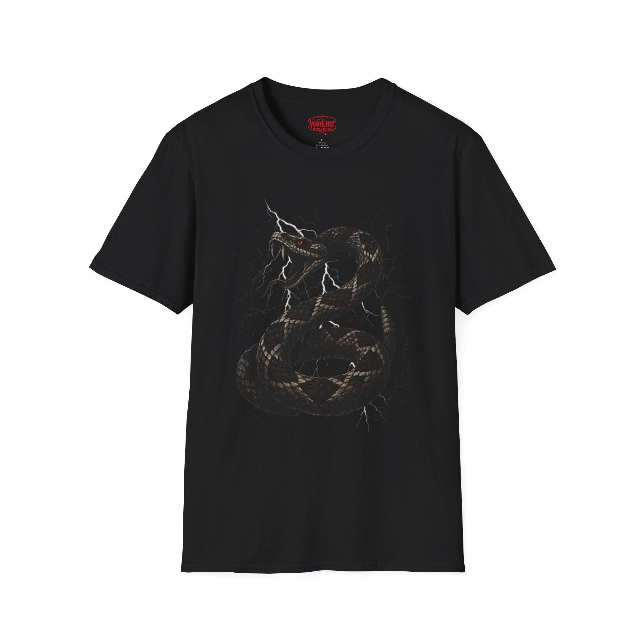 Serpent Thunder Unisex Softstyle T-Shirt | Casual Wear, Graphic Tee, Gift for Snake Lovers, Unique Art Tee, Streetwear Fashion