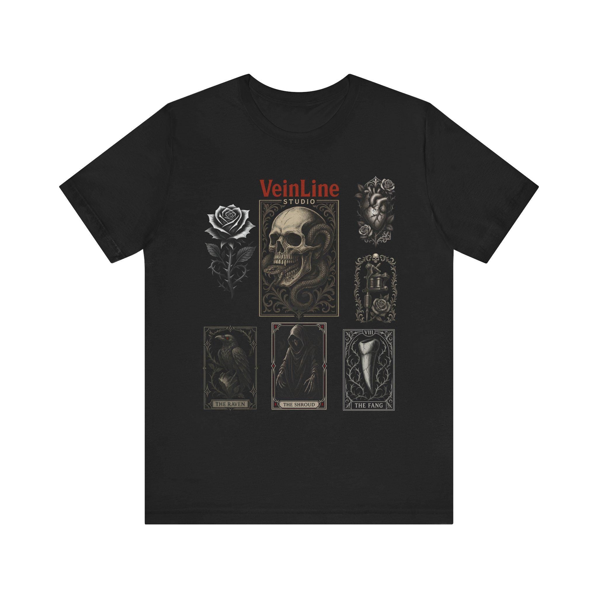 Skull, Serpent, Raven Tarot Card Tee: Alternative Occult Fashion. VeinLine Studio