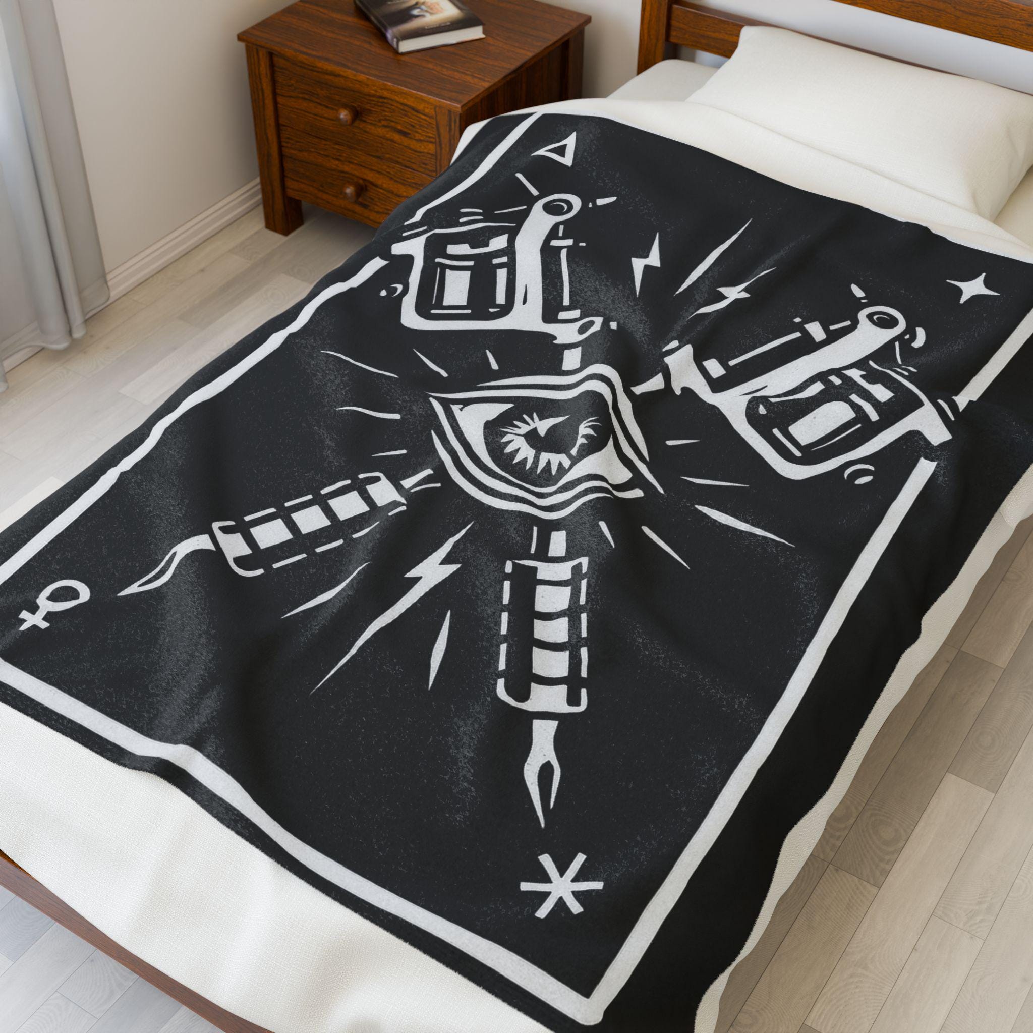 Plush Blanket, Tattoo Machines All Seeing Eye Tarot Card Design VeinLine Studio