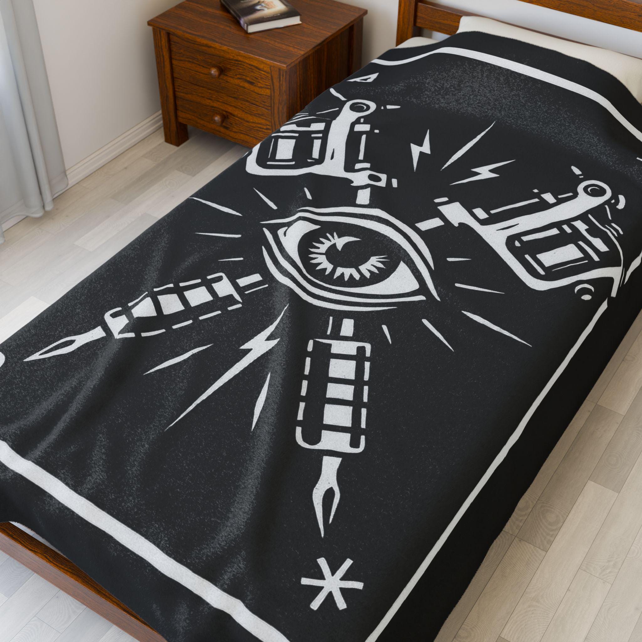 Plush Blanket, Tattoo Machines All Seeing Eye Tarot Card Design VeinLine Studio