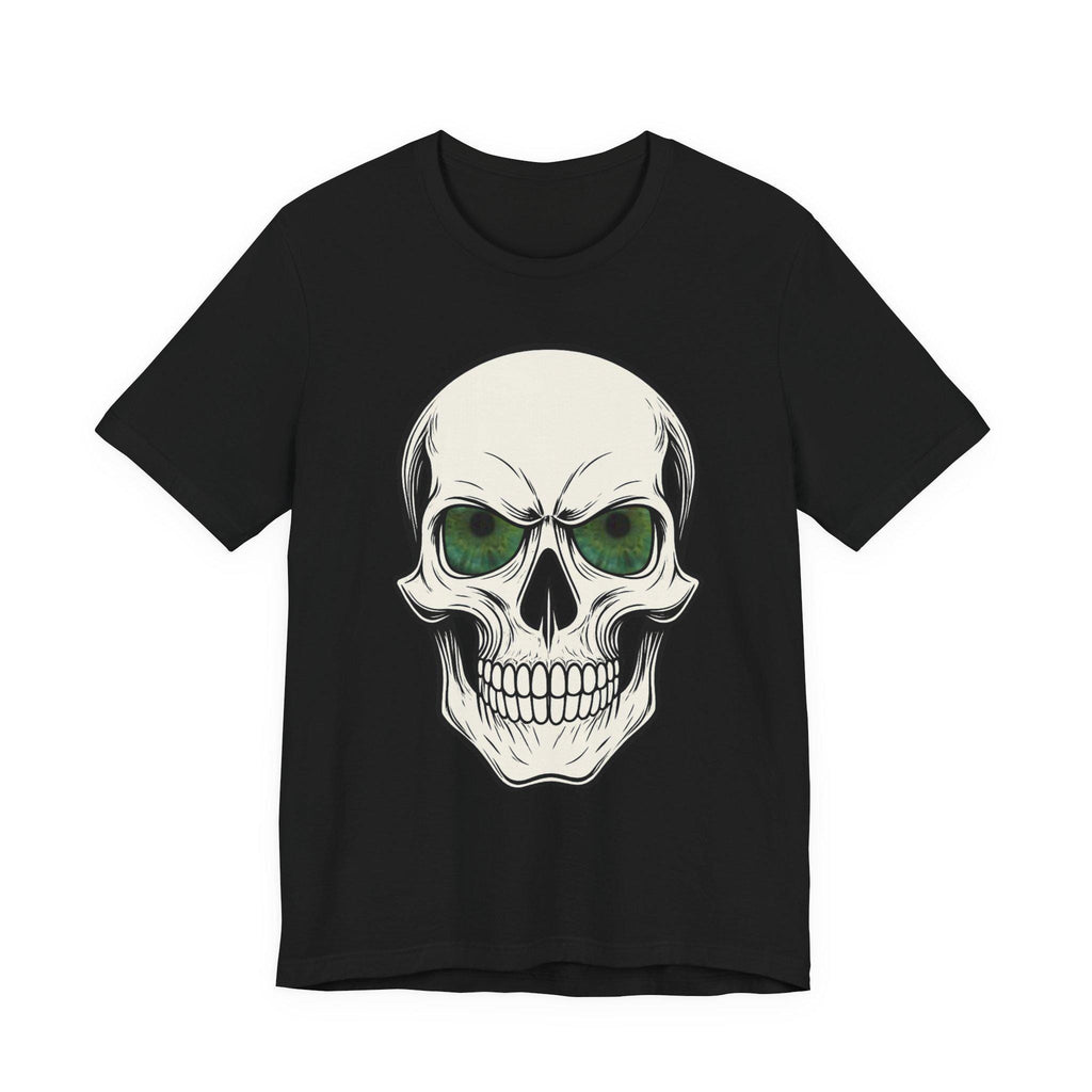 Gothic Tee, Halloween Shirt, Spooky Apparel, Skull with Glowing Green Eyes, VeinLine Studio