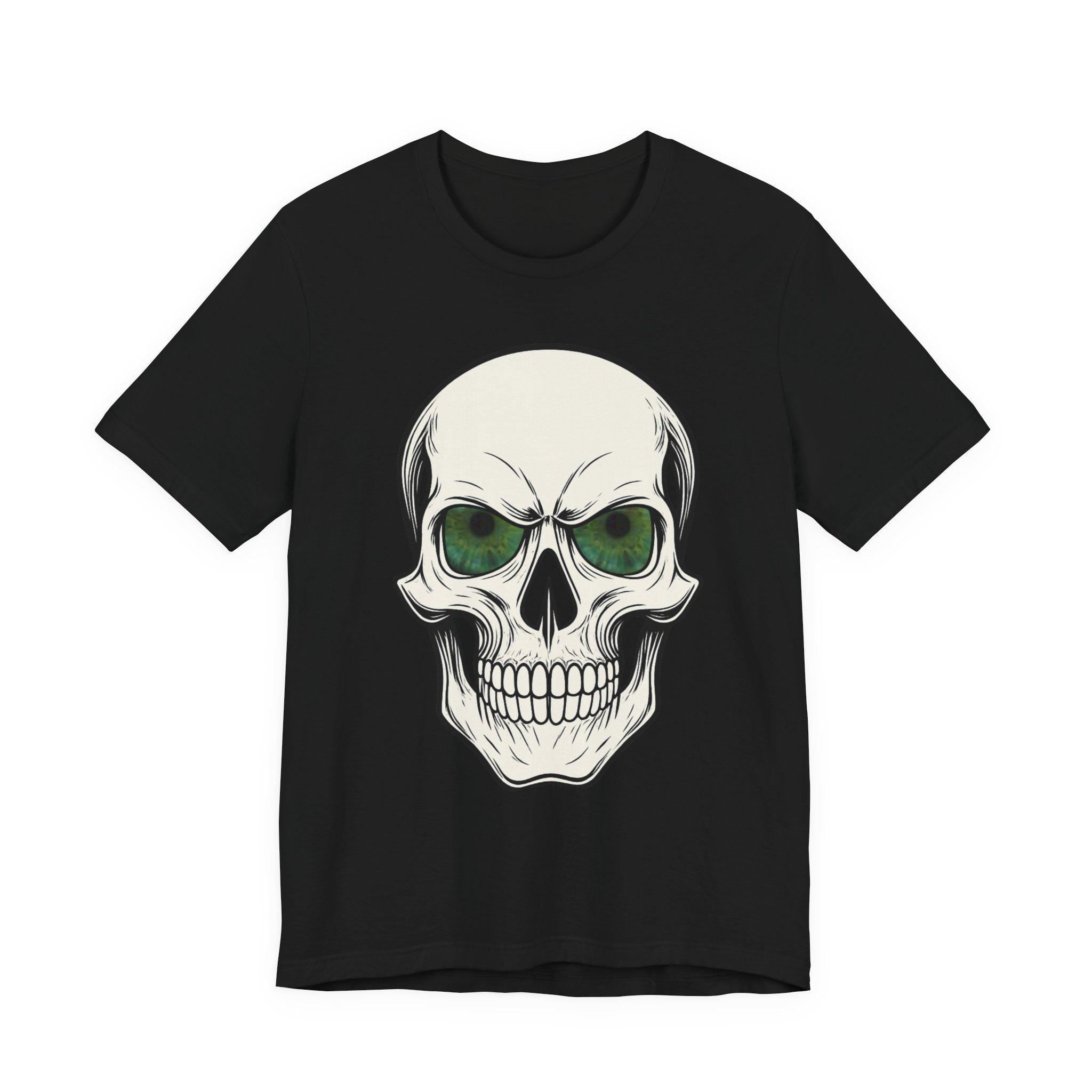 Gothic Tee, Halloween Shirt, Spooky Apparel, Skull with Glowing Green Eyes, VeinLine Studio