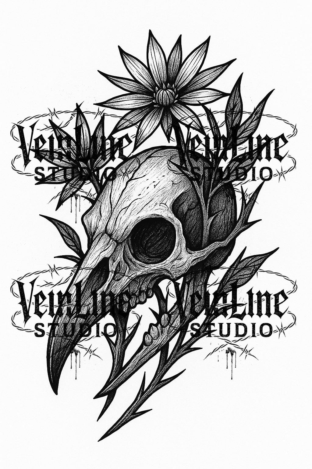 Realistic Dark Tattoo Stencil Bundle – 6 Black & White Flash Designs by VeinLineStudio