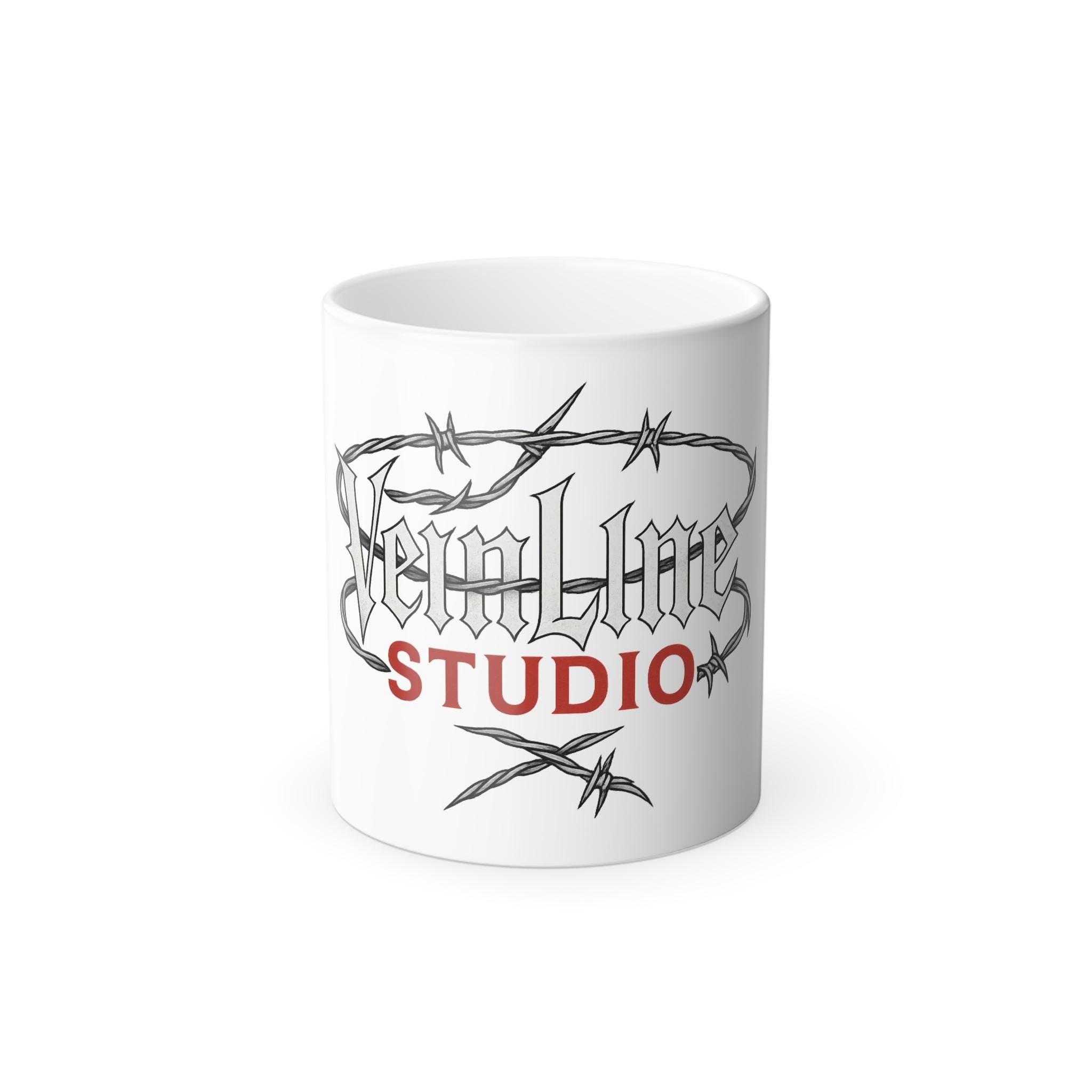 Color Changing Mug, Custom Heat Sensitive Ceramic Cup with VeinLineStudio logo.