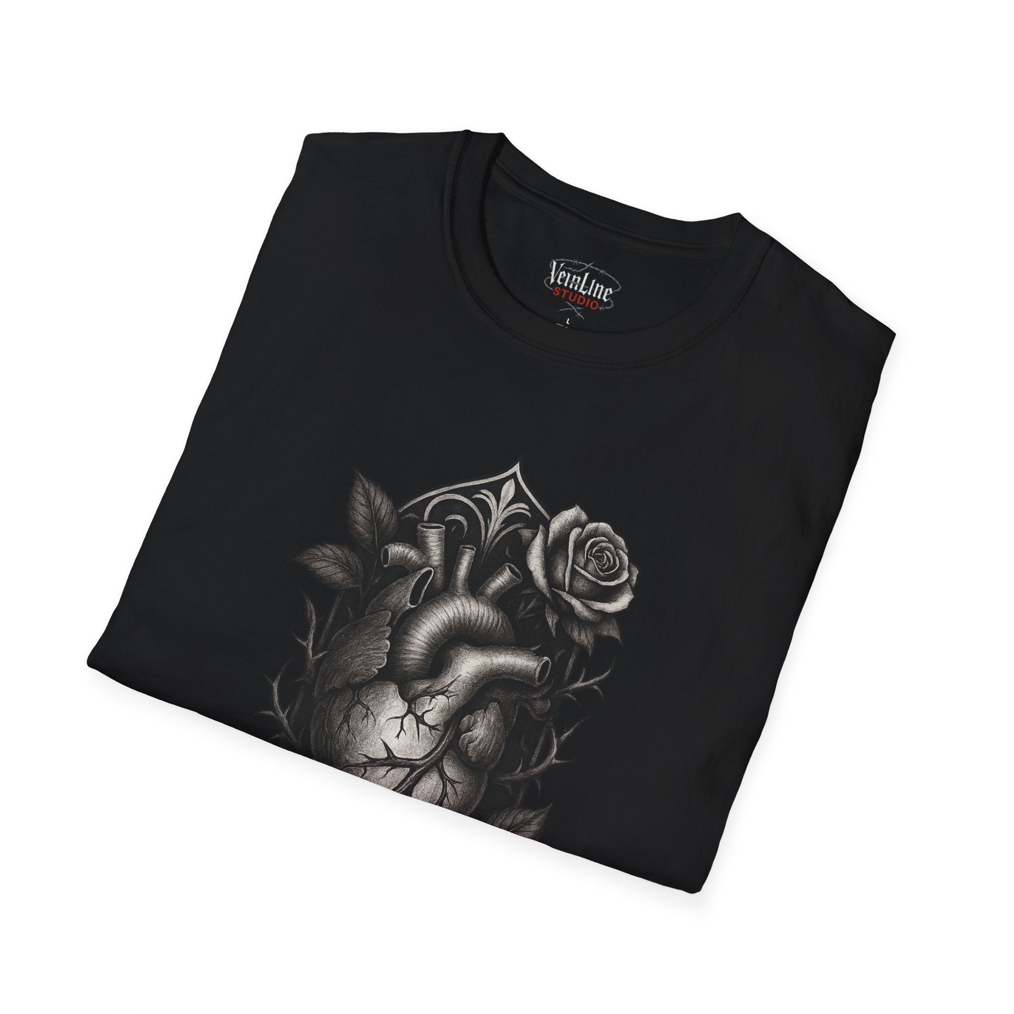 Anatomical Heart & Roses T-Shirt — Gothic Floral Heart Tee