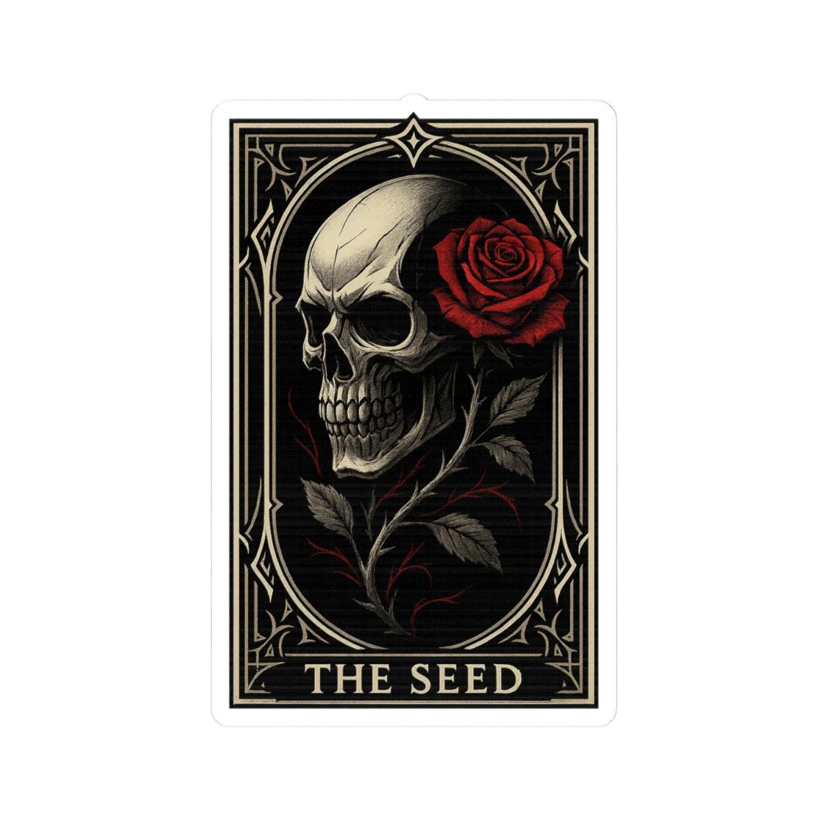 Skull and Rose Sticker – Gothic Floral Art Decal VeinLine Studio