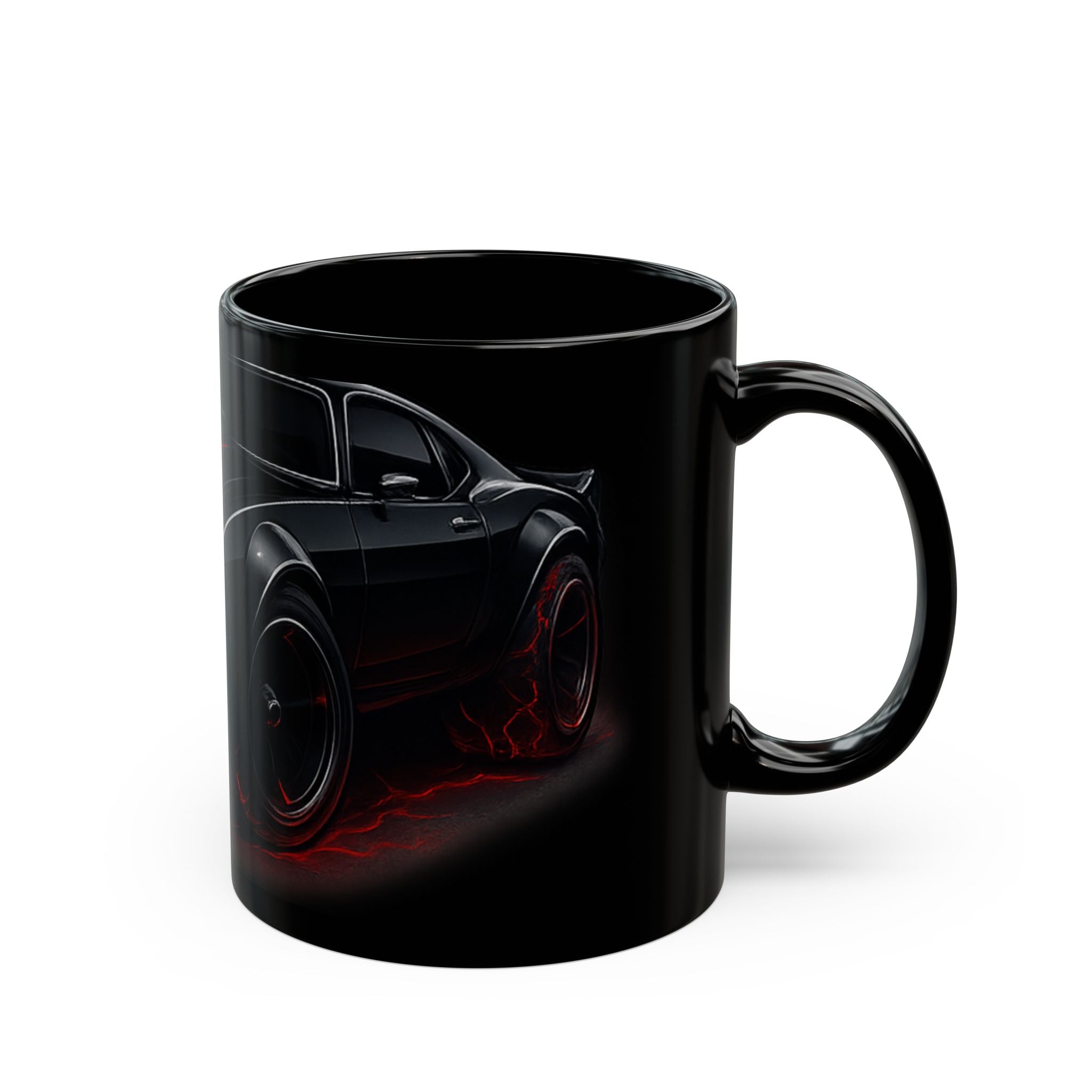 Black Muscle Car Mug – Retro Dark Car Illustration Coffee Cup (11oz/15oz)