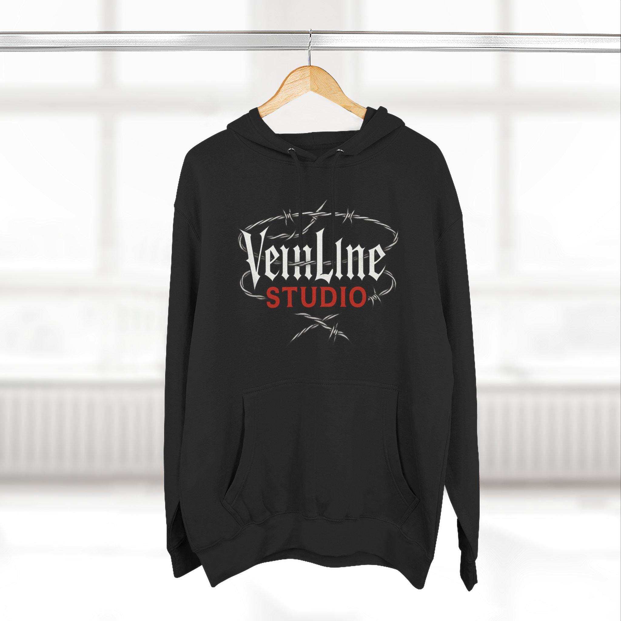 Edgy Graphic Hoodie, cotton and polyester, black, size XS-3XL, VeinLine Studio