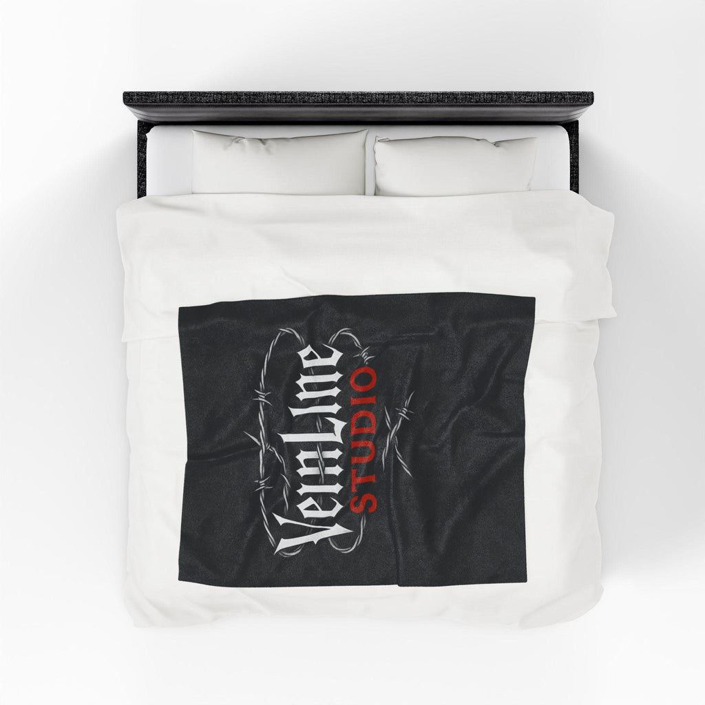 Gothic Plush Blanket, VeinLineStudio Logo Throw, Black Velveteen Blanket, VeinLine Studio