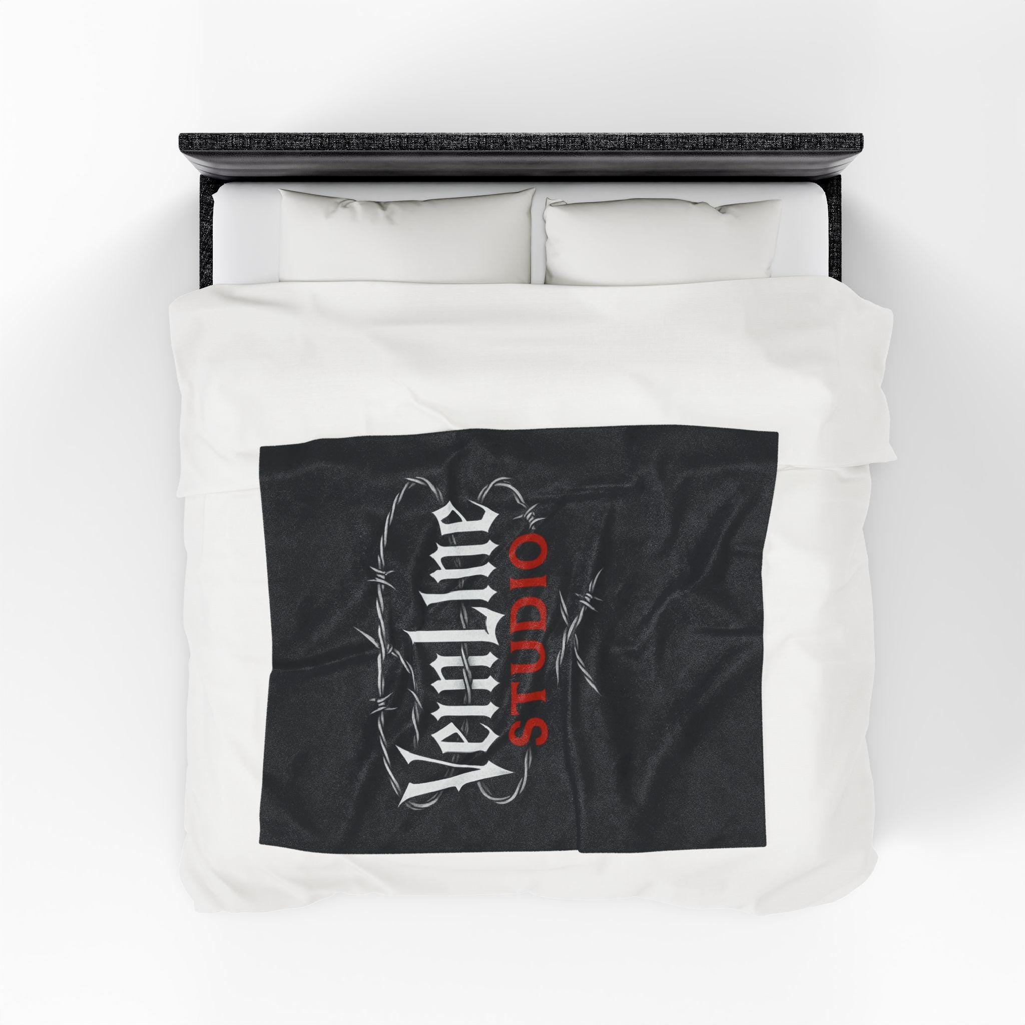 Gothic Plush Blanket, VeinLineStudio Logo Throw, Black Velveteen Blanket, VeinLine Studio