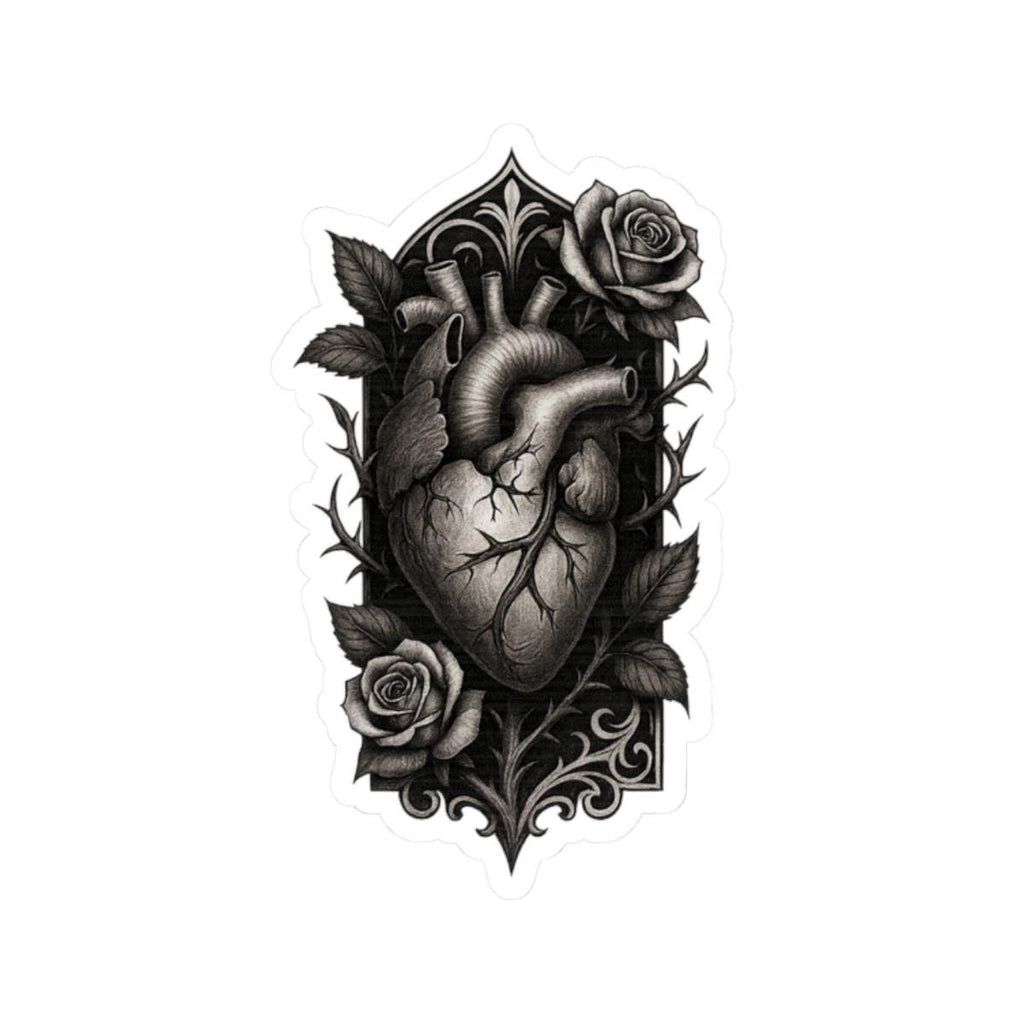 Gothic Heart & Roses Sticker – Dark Tattoo Art Decal VeinLine Studio