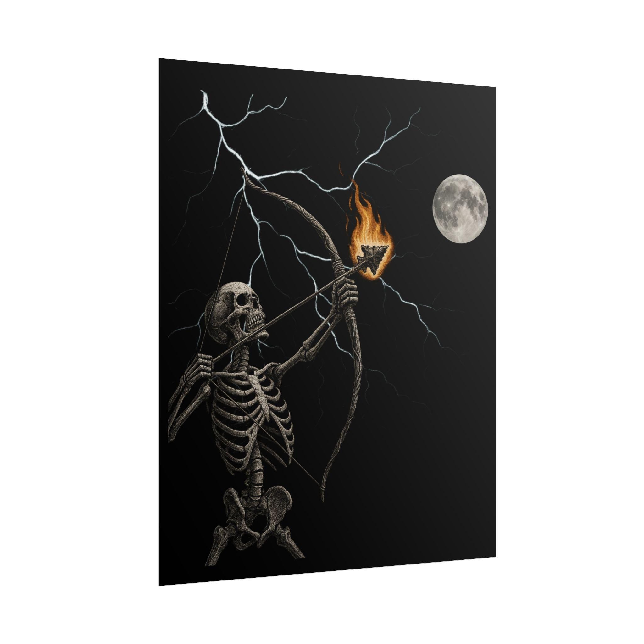 Skeleton Archer Moon Poster: Native American Arrowhead Lightning Wall Art