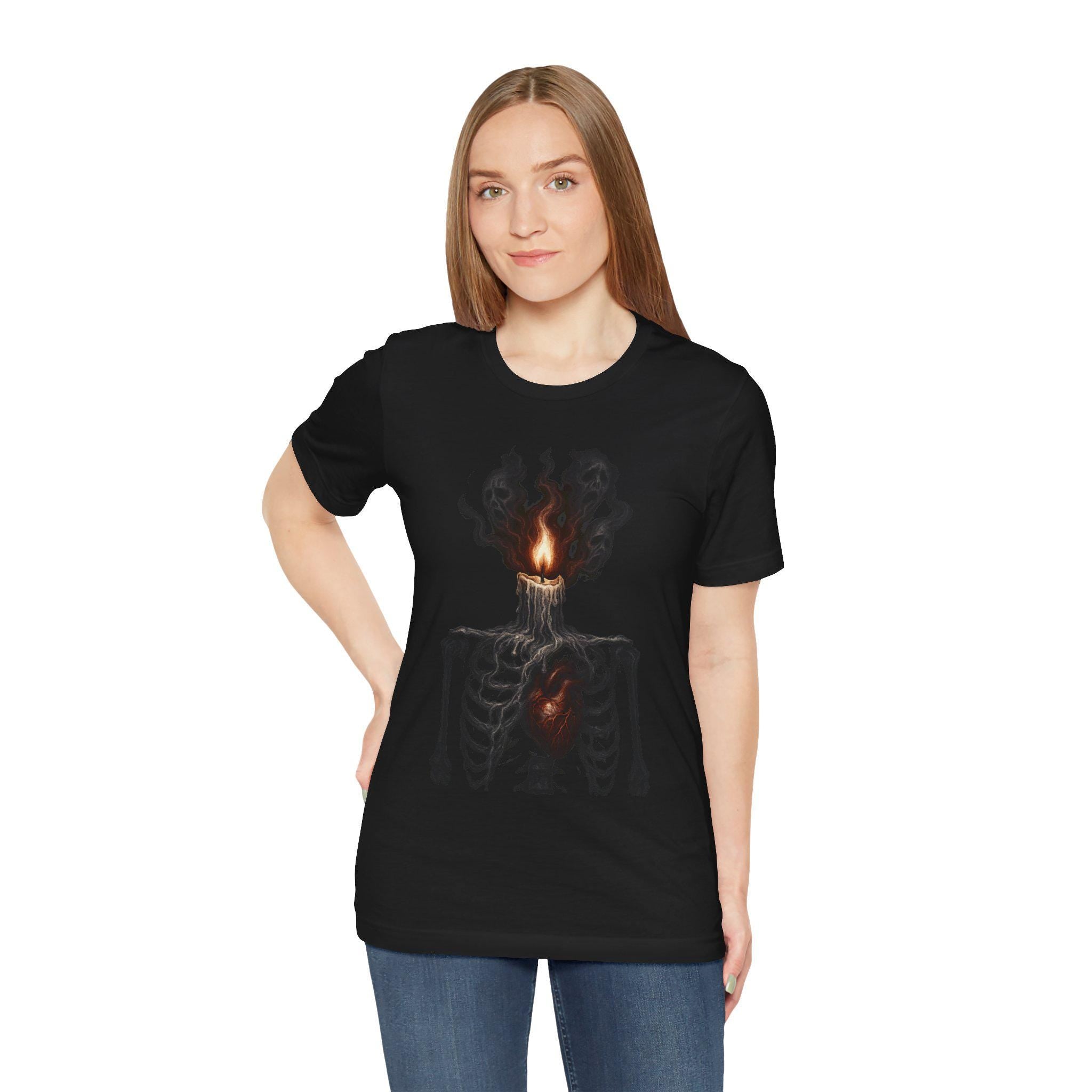 Halloween Shirt, Skeleton Candle Tee, Gothic Clothing, VeinLine Studio