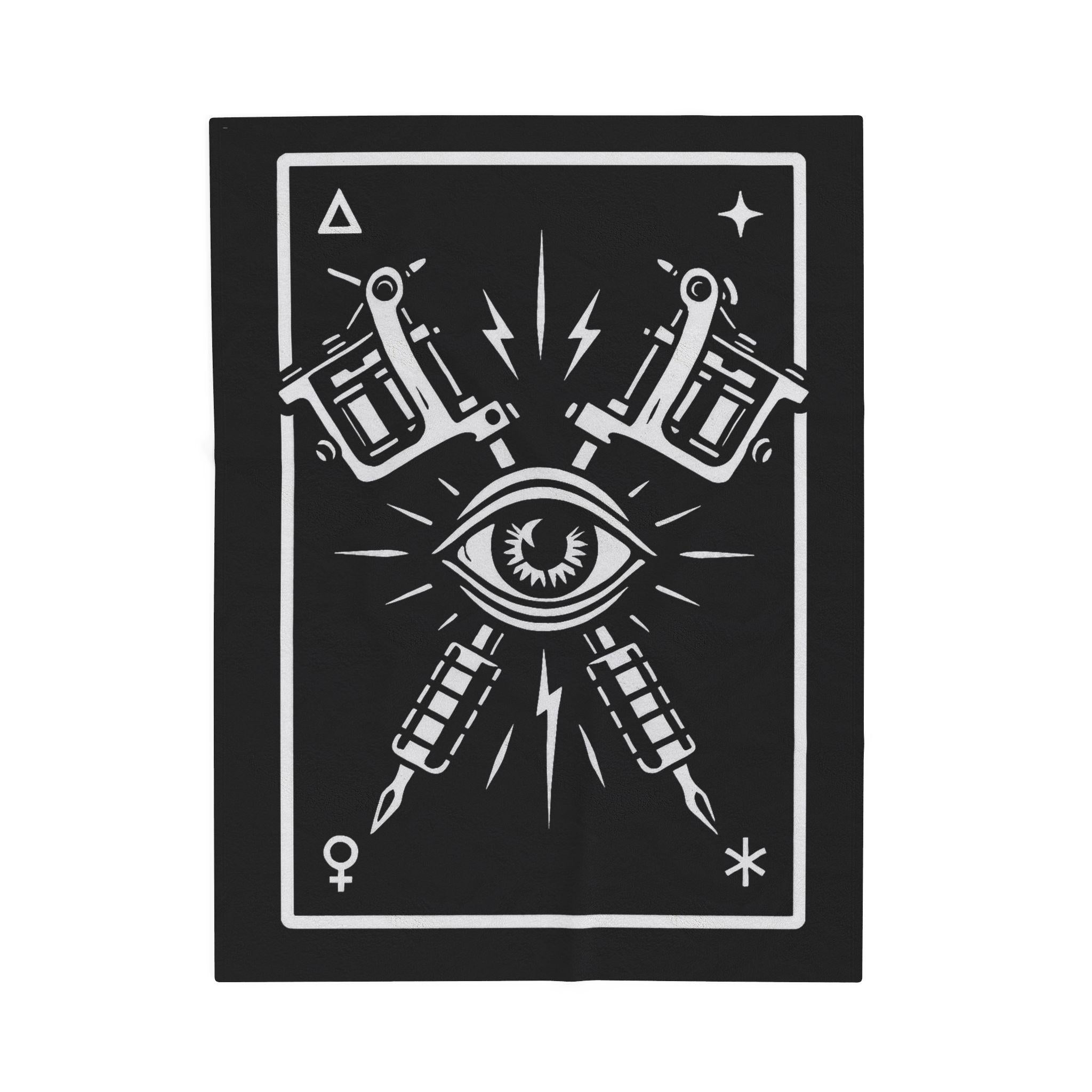 Plush Blanket, Tattoo Machines All Seeing Eye Tarot Card Design VeinLine Studio