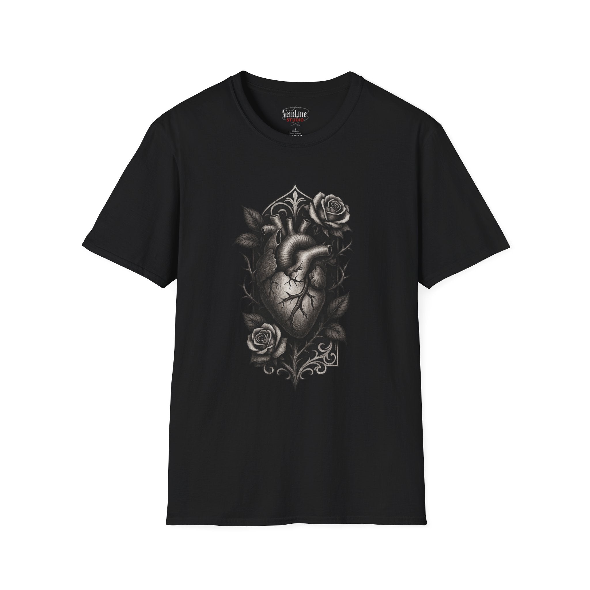Anatomical Heart & Roses T-Shirt — Gothic Floral Heart Tee