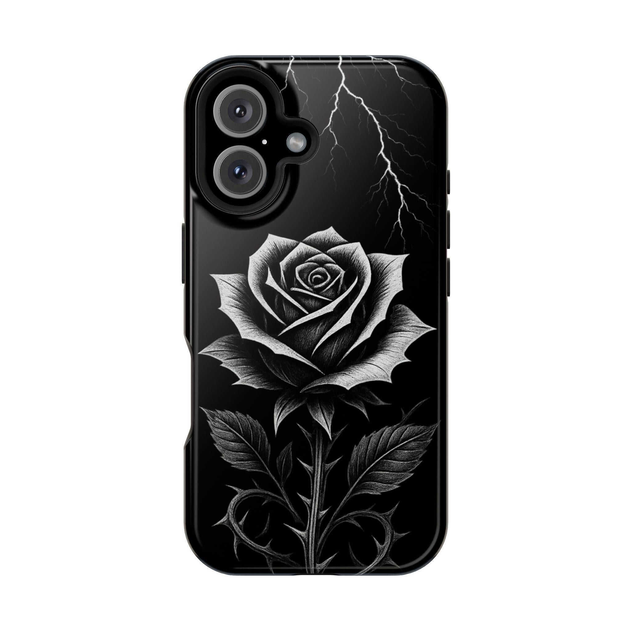 Stylish Impact-Resistant Phone Case - Black Rose Design for Flower Lovers, Gift for Him/Her, Trendy Accessories, Unique Phone Protection