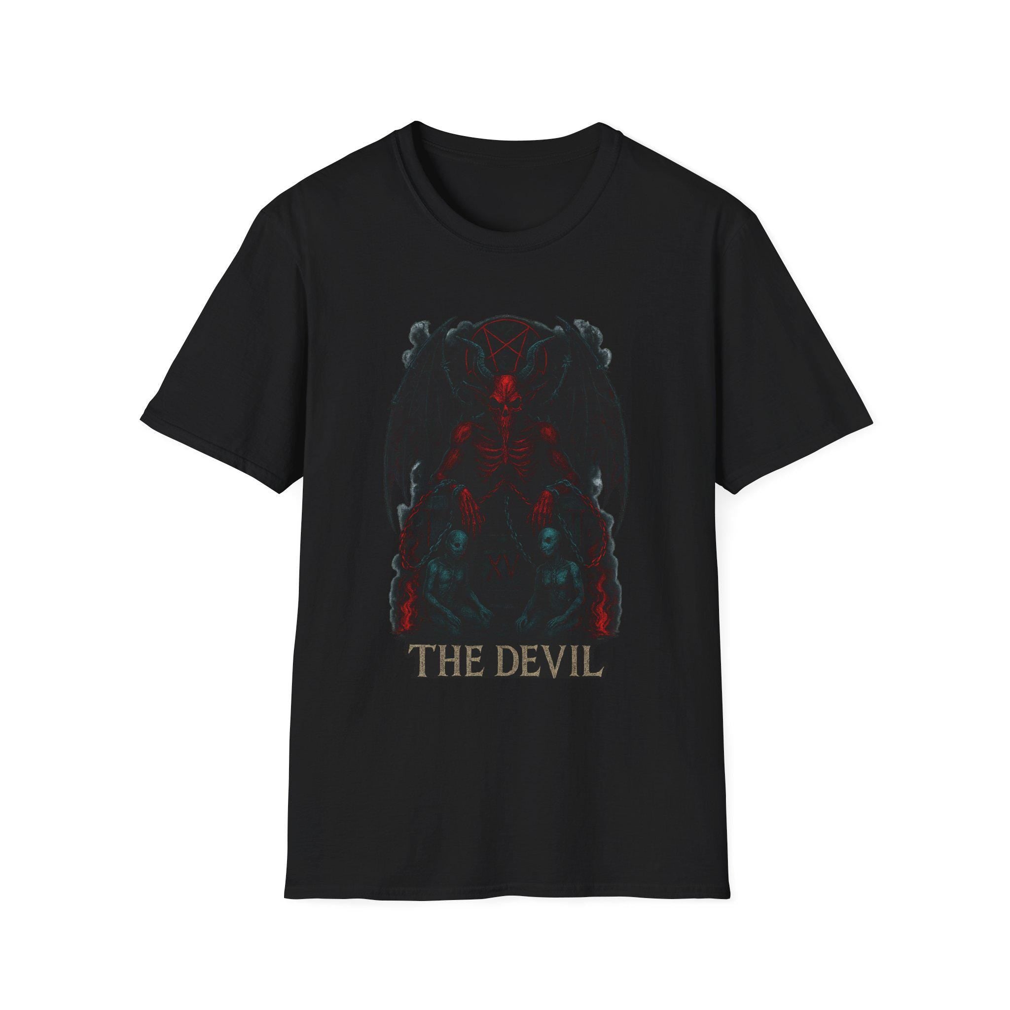 Devil Tarot Card Graphic Tee. 100% cotton, size S-2XL, VeinLine Studio