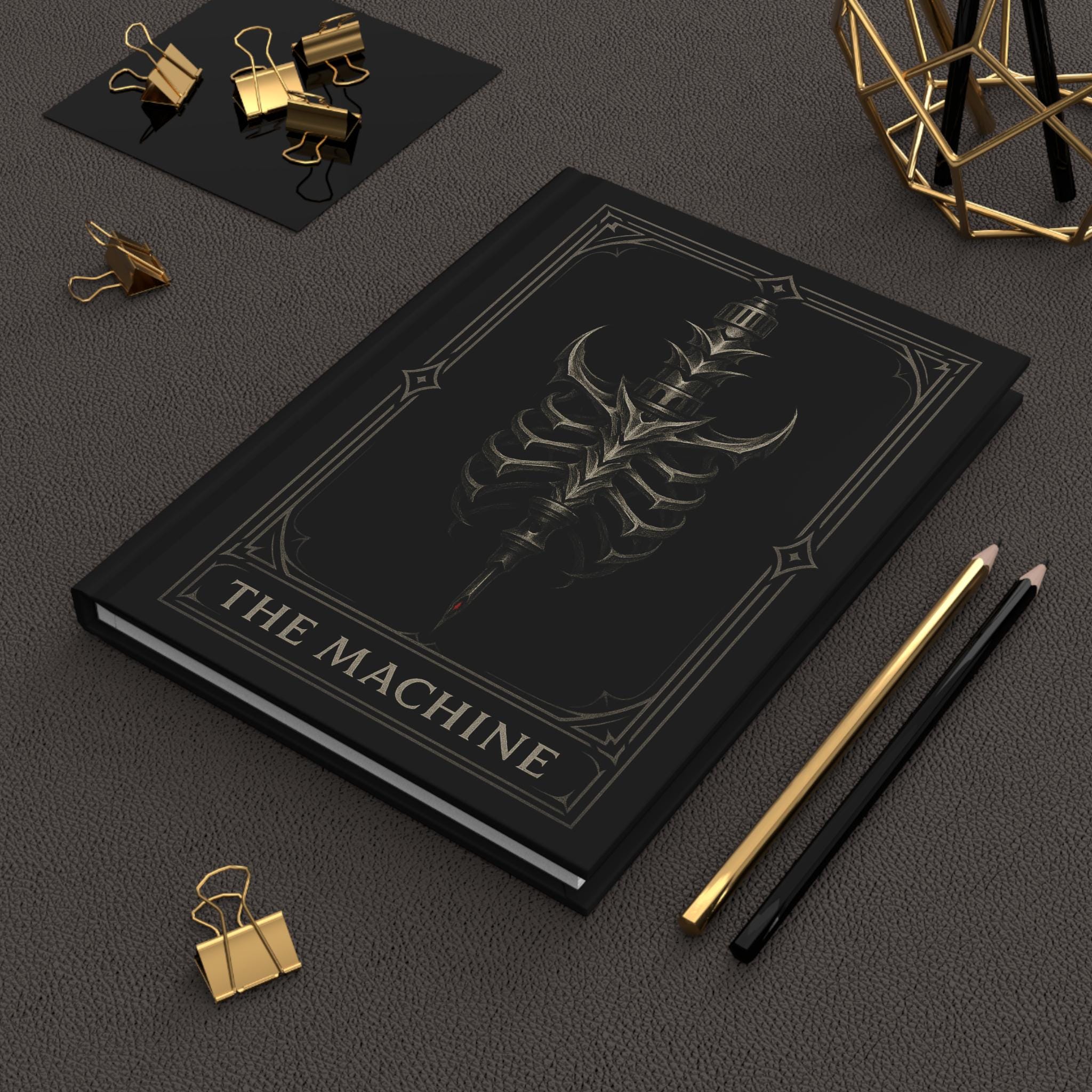 Gothic Hardcover Journal, Skeleton Tattoo Machine Design, VeinLine Studio
