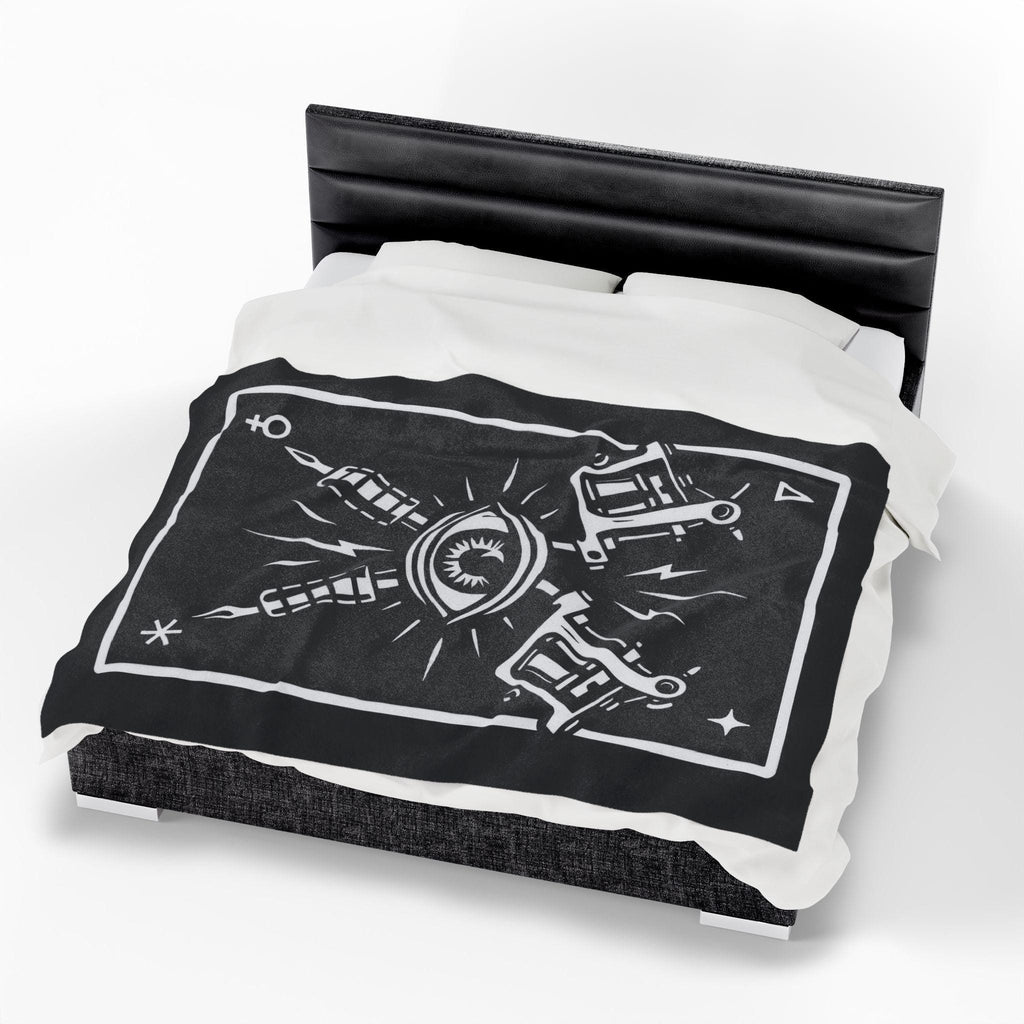 Plush Blanket, Tattoo Machines All Seeing Eye Tarot Card Design VeinLine Studio