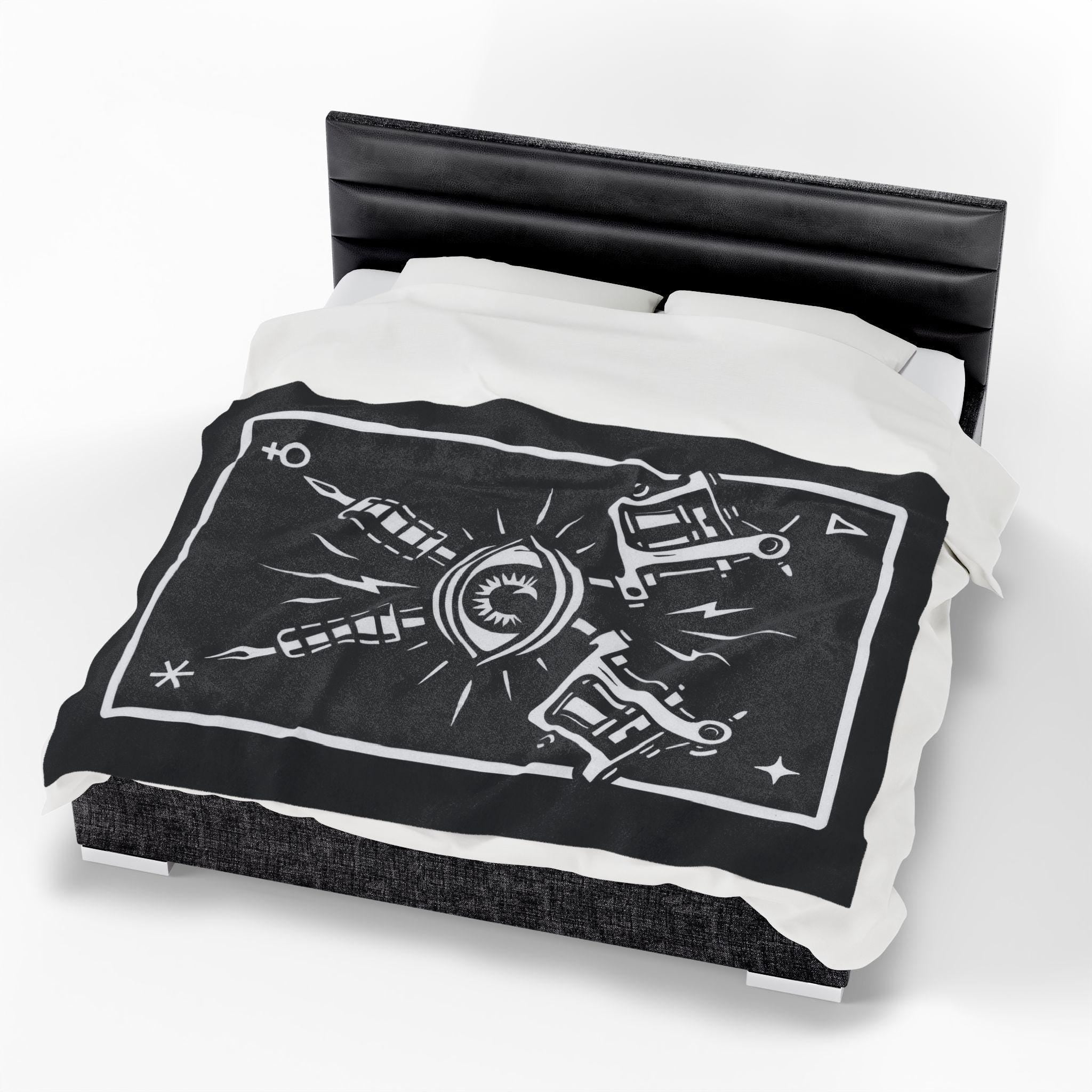 Plush Blanket, Tattoo Machines All Seeing Eye Tarot Card Design VeinLine Studio