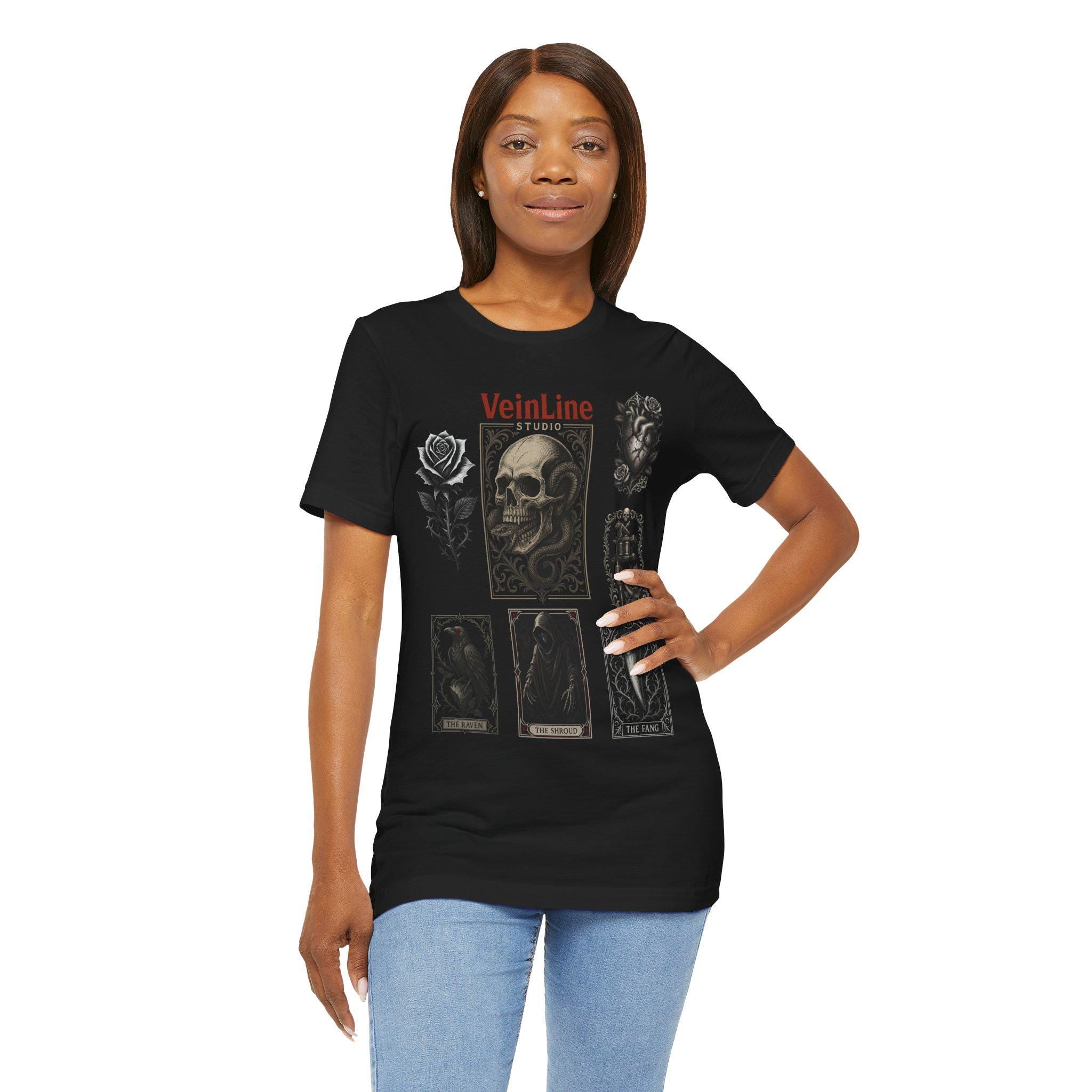 Skull, Serpent, Raven Tarot Card Tee: Alternative Occult Fashion. VeinLine Studio