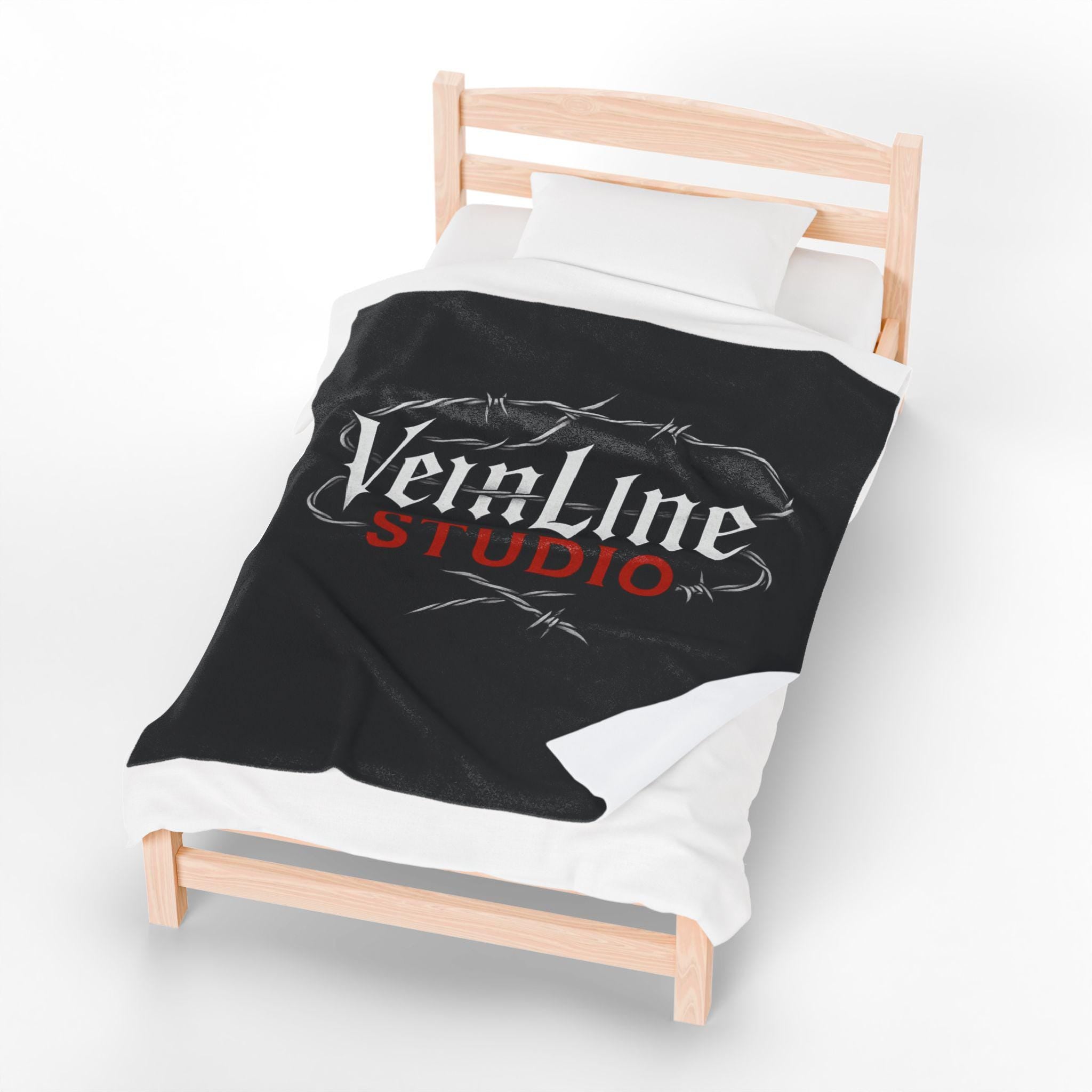 Gothic Plush Blanket, VeinLineStudio Logo Throw, Black Velveteen Blanket, VeinLine Studio