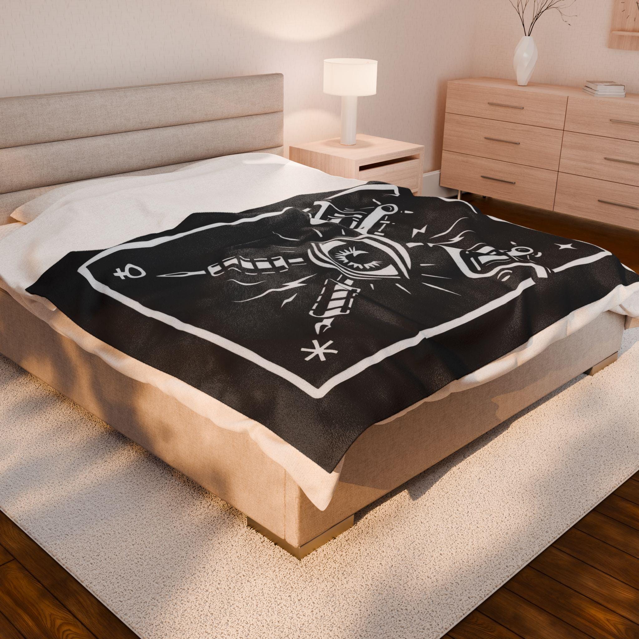 Plush Blanket, Tattoo Machines All Seeing Eye Tarot Card Design VeinLine Studio