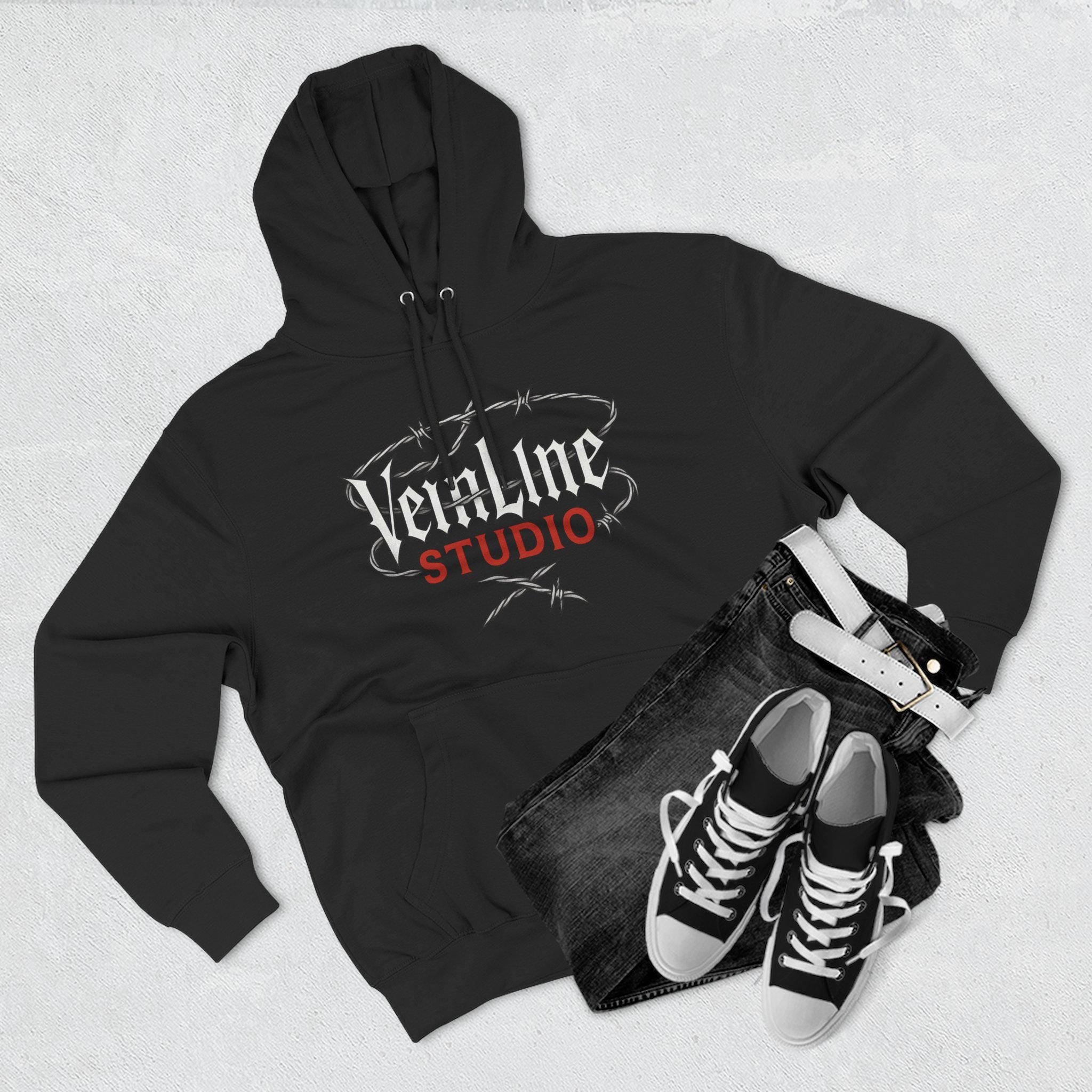 Edgy Graphic Hoodie, cotton and polyester, black, size XS-3XL, VeinLine Studio