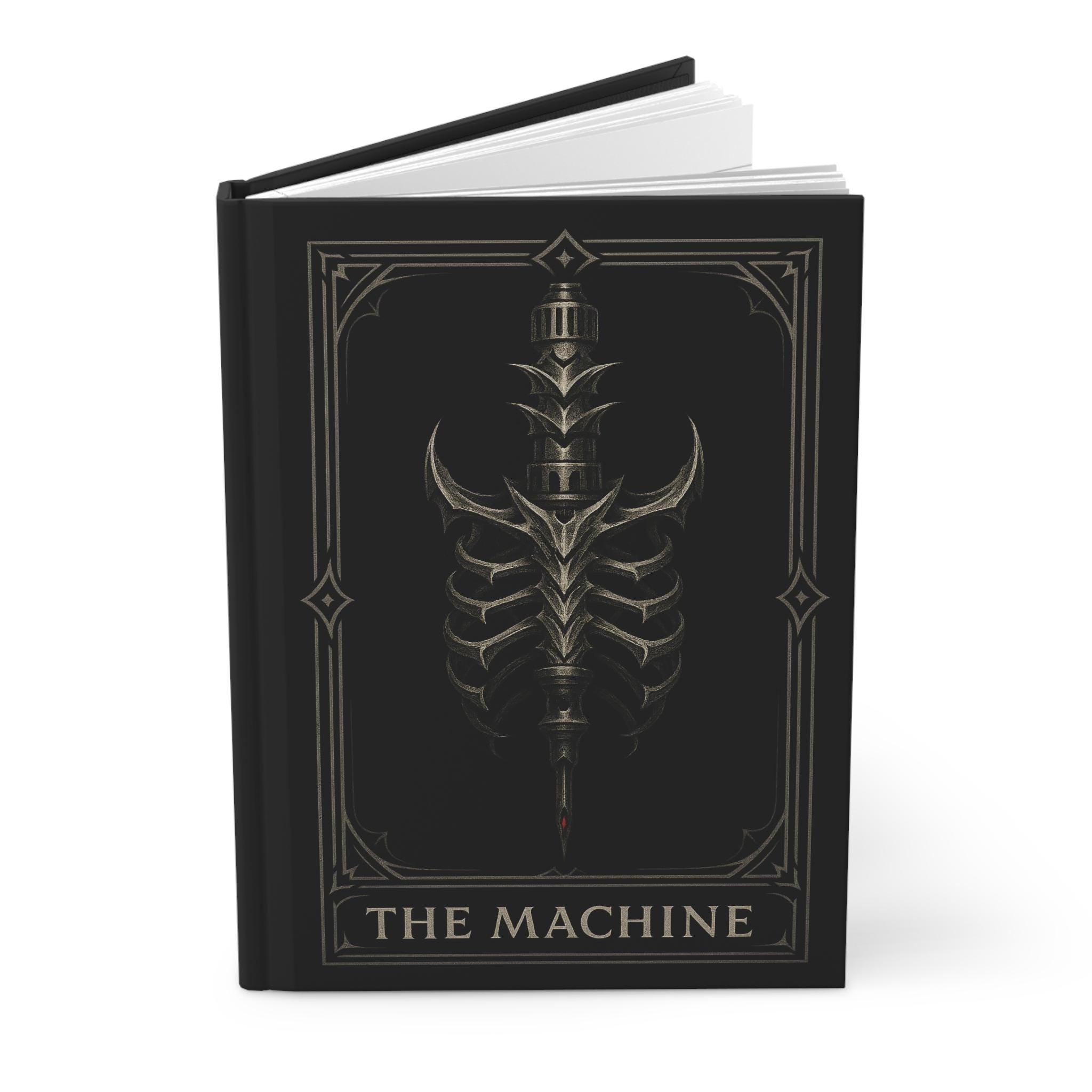 Gothic Hardcover Journal, Skeleton Tattoo Machine Design, VeinLine Studio