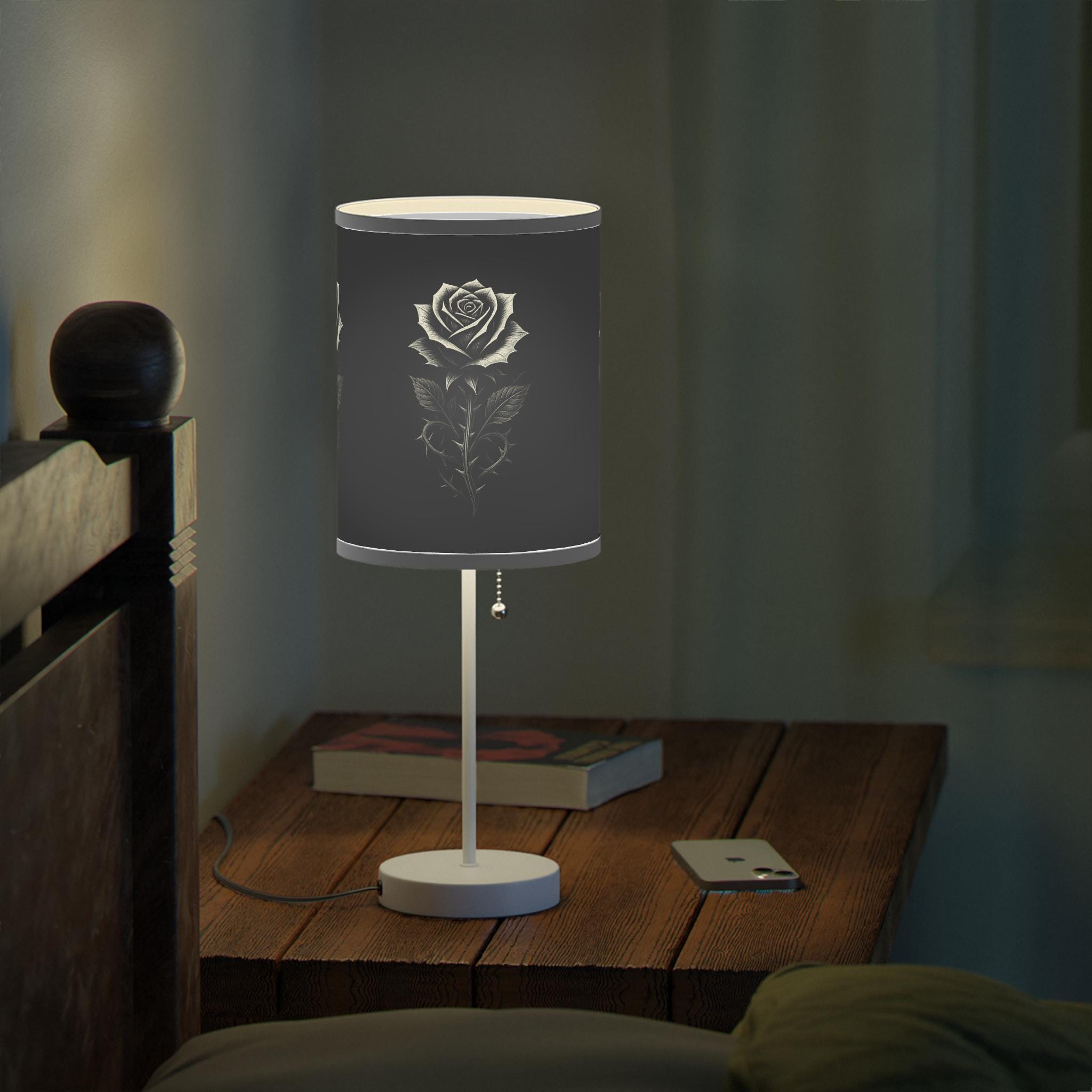 Black Rose Lamp – Gothic Floral Table Light VeinLine Studio