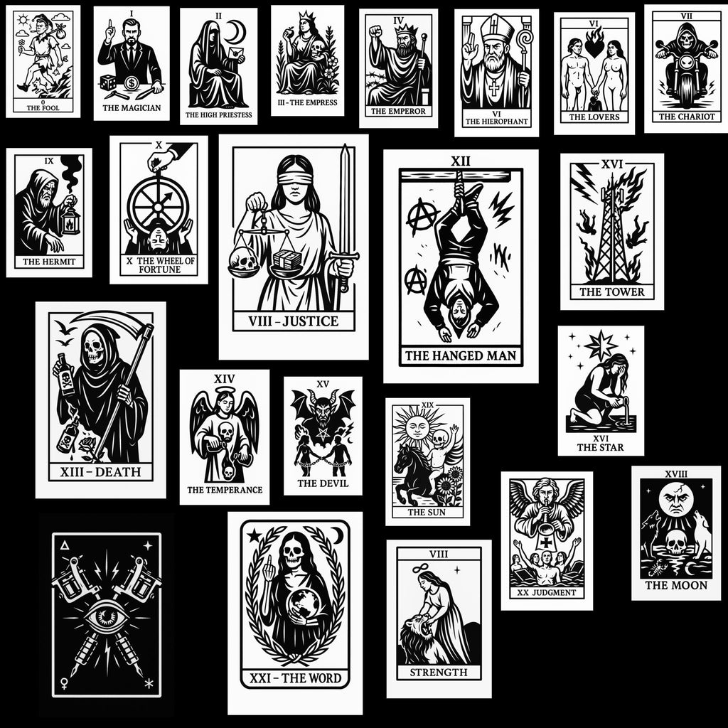 Gothic Tattoo Tarot Deck: Major Arcana Printable Cards (Digital Download by VeinLineStudio
