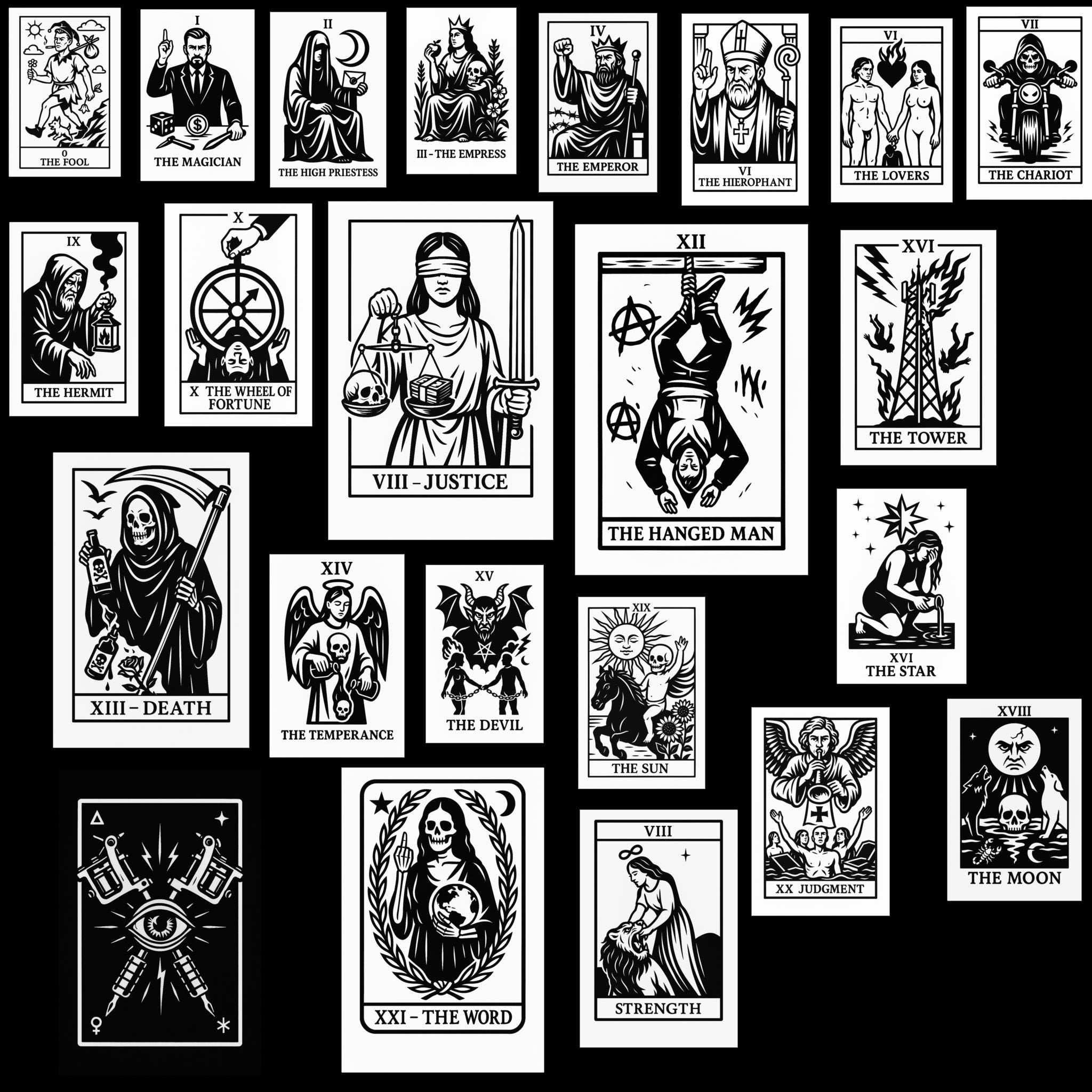 Gothic Tattoo Tarot Deck: Major Arcana Printable Cards (Digital Download by VeinLineStudio