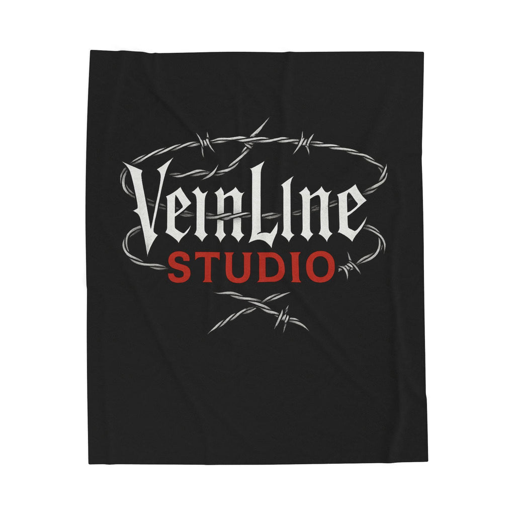 Gothic Plush Blanket, VeinLineStudio Logo Throw, Black Velveteen Blanket, VeinLine Studio