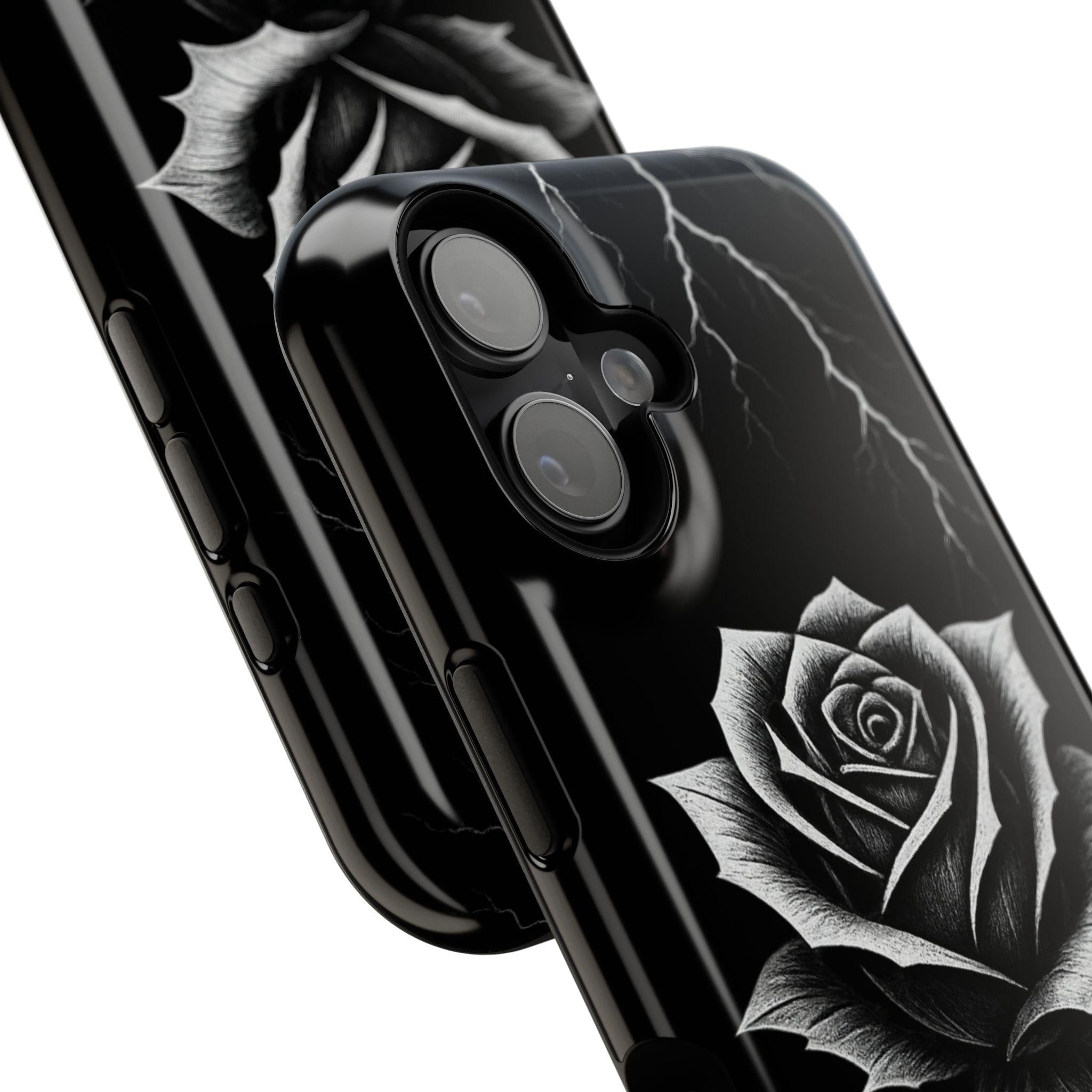 Stylish Impact-Resistant Phone Case - Black Rose Design for Flower Lovers, Gift for Him/Her, Trendy Accessories, Unique Phone Protection