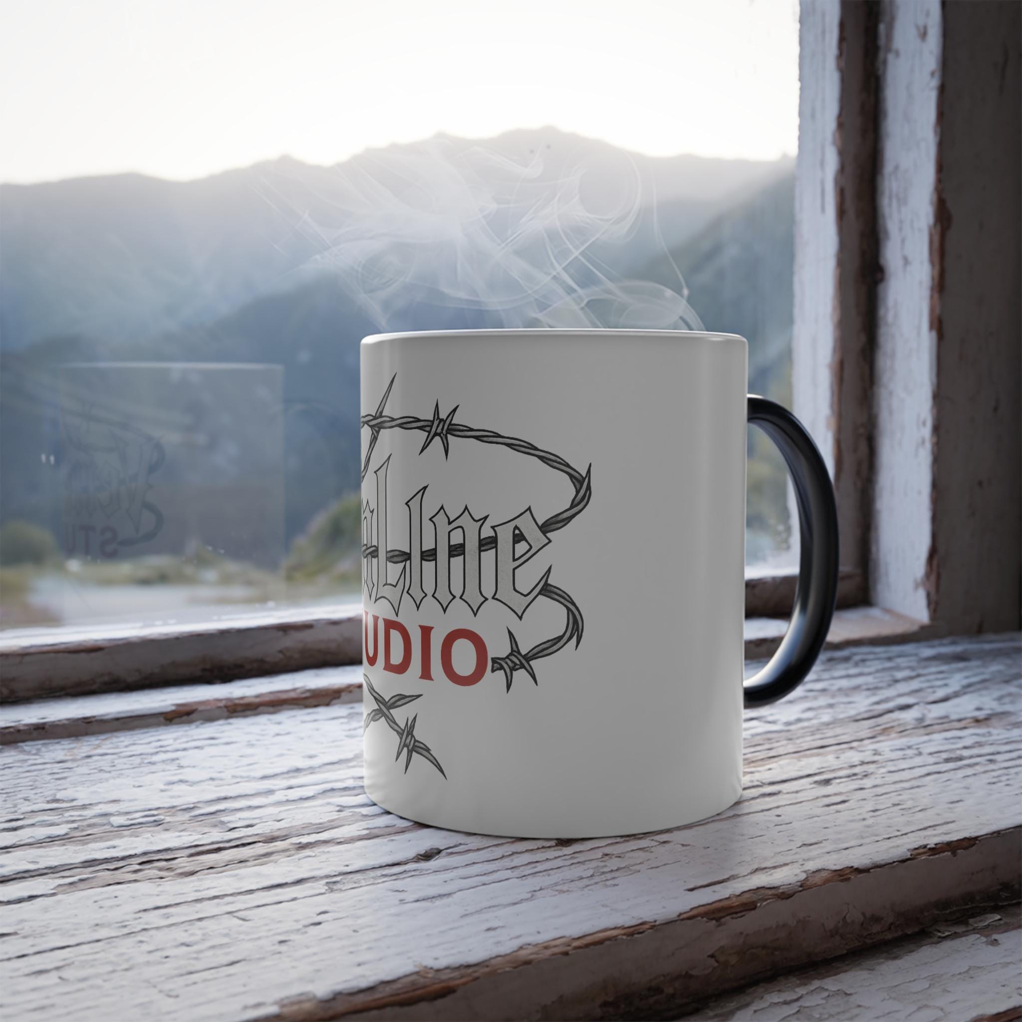 Color Changing Mug, Custom Heat Sensitive Ceramic Cup with VeinLineStudio logo.