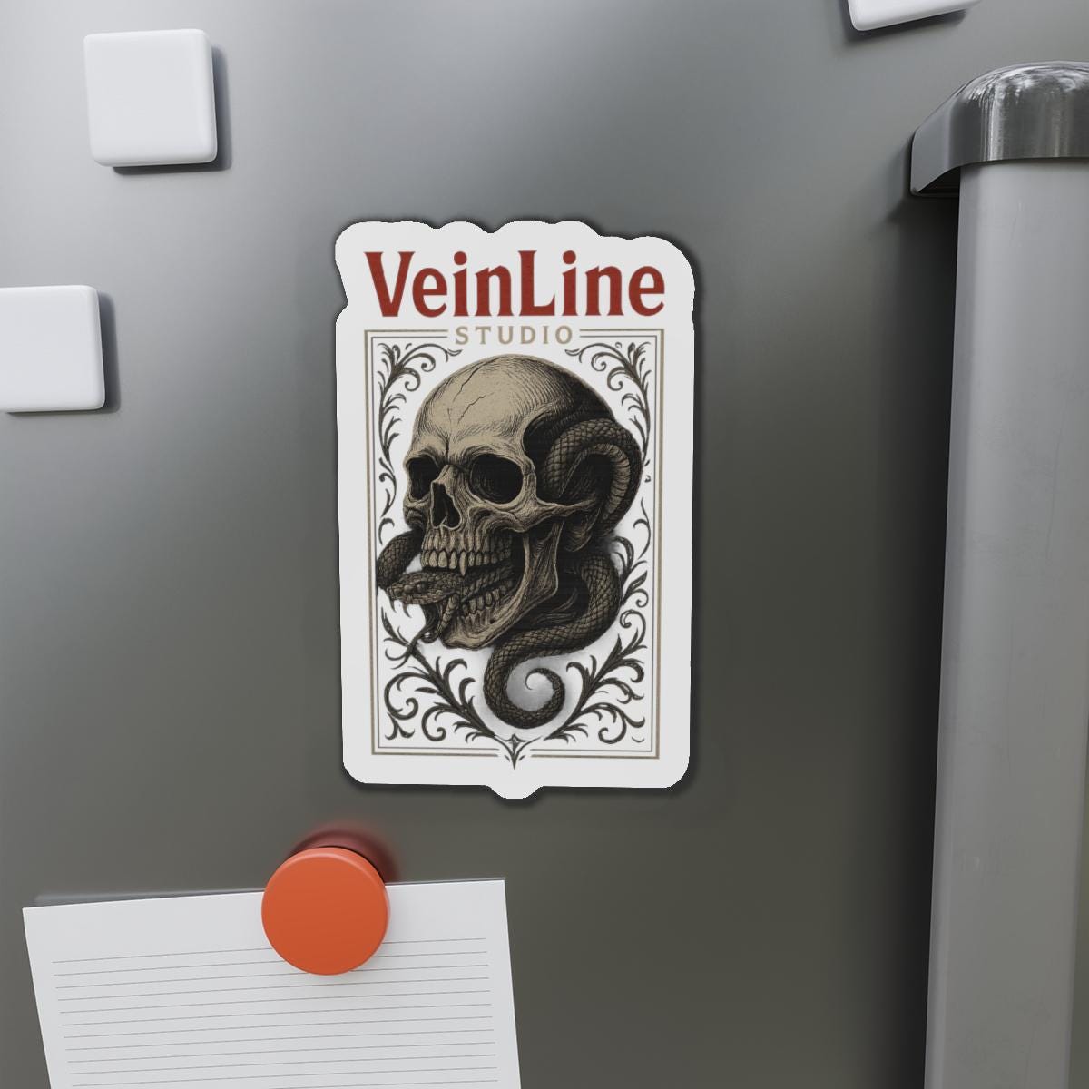 Skull and Snake Die-Cut Magnet VeinLine Studio
