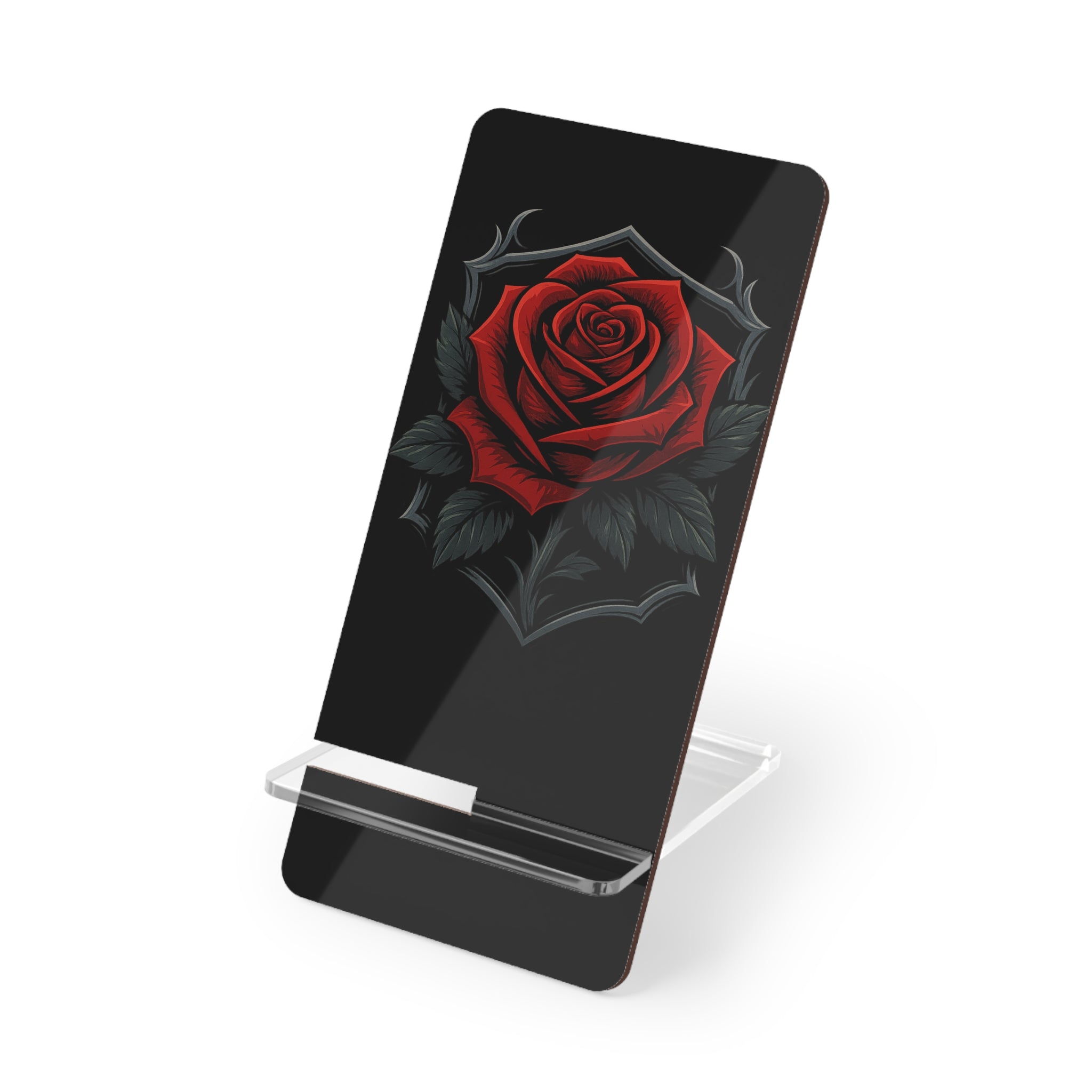 Acrylic Phone Stand with Gothic Red Rose Design