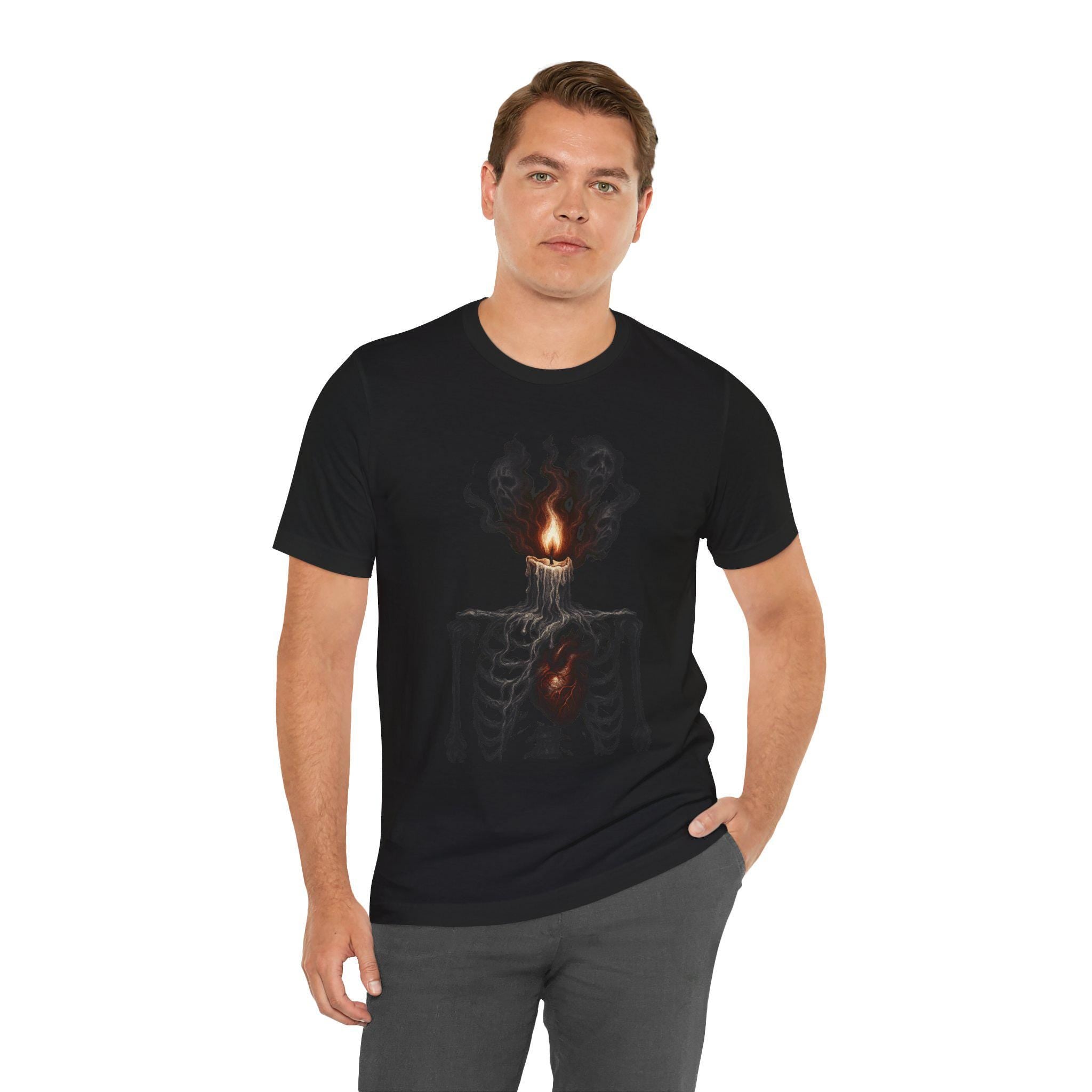 Halloween Shirt, Skeleton Candle Tee, Gothic Clothing, VeinLine Studio