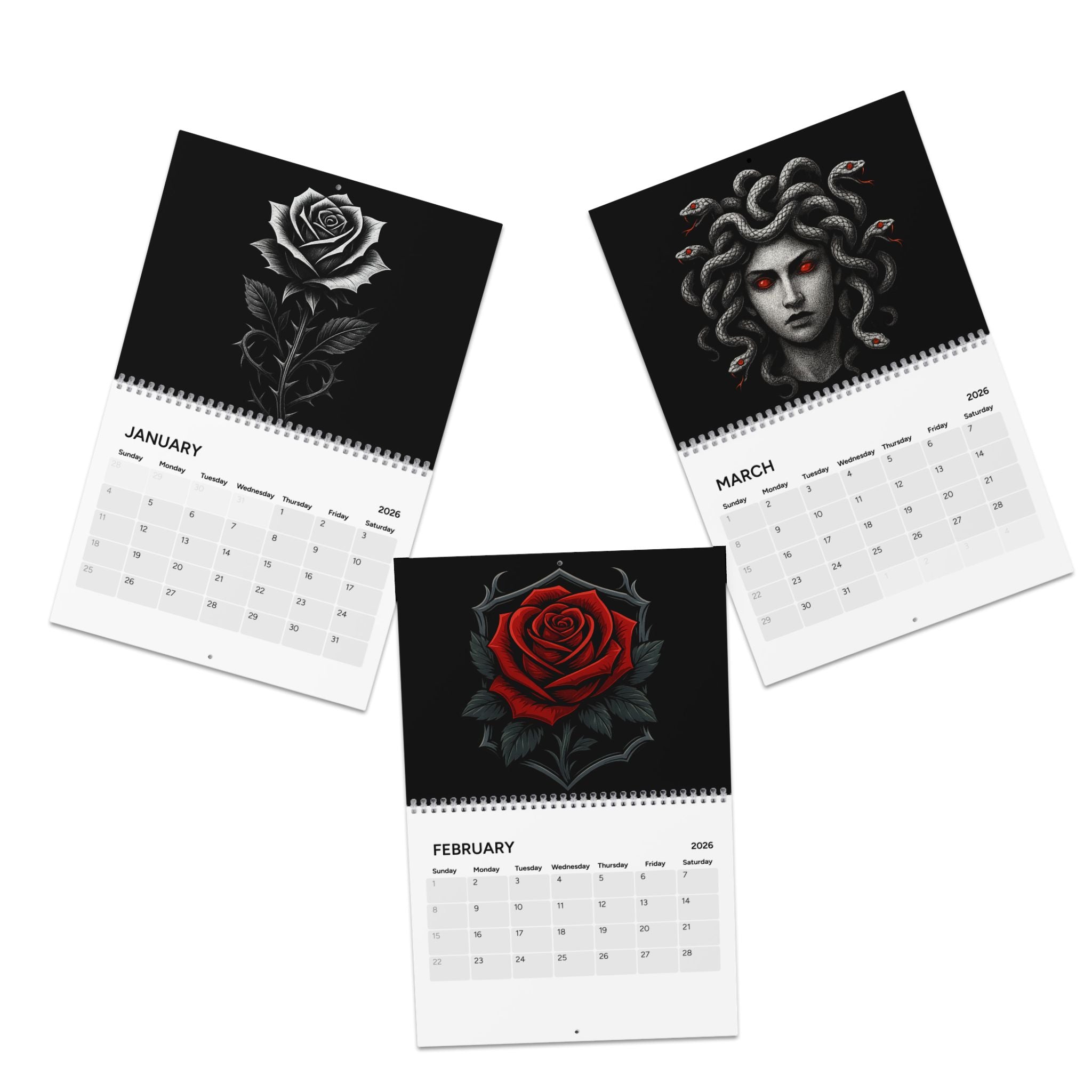 2026 Gothic Rose Wall Calendar — VenLine Studio Monthly Planner