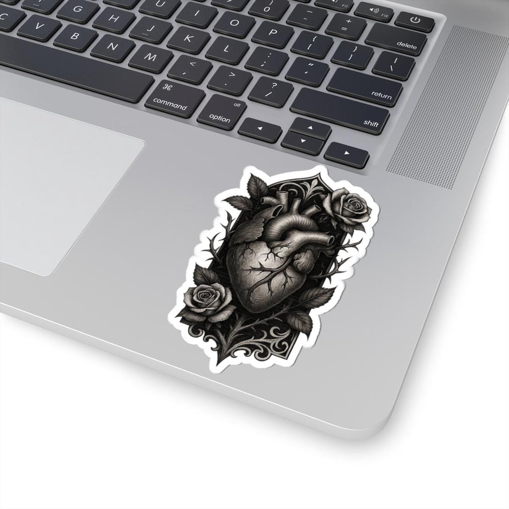 Gothic Heart & Roses Sticker – Dark Tattoo Art Decal VeinLine Studio