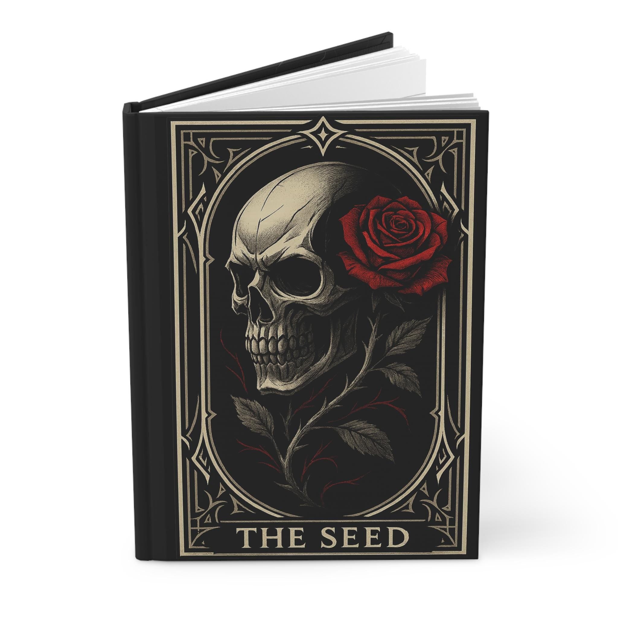 Gothic Hardcover Journal, Artistic Notebook, Dark Aesthetic Diary, Skull and Rose Design, VeinLine Studio