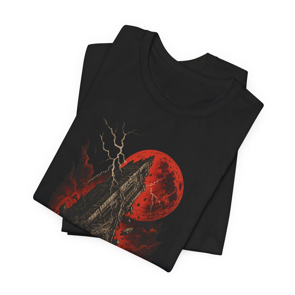 Falling Tower Lightning Skulls Tee, Gothic Unisex Shirt, Blood Red Moon Graphic T-Shirt, Halloween Occult Clothing,
