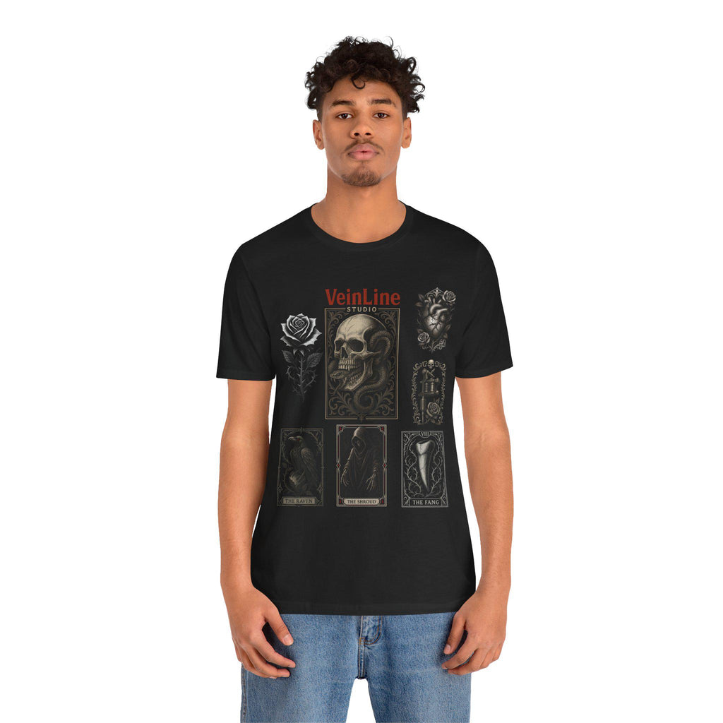 Skull, Serpent, Raven Tarot Card Tee: Alternative Occult Fashion. VeinLine Studio