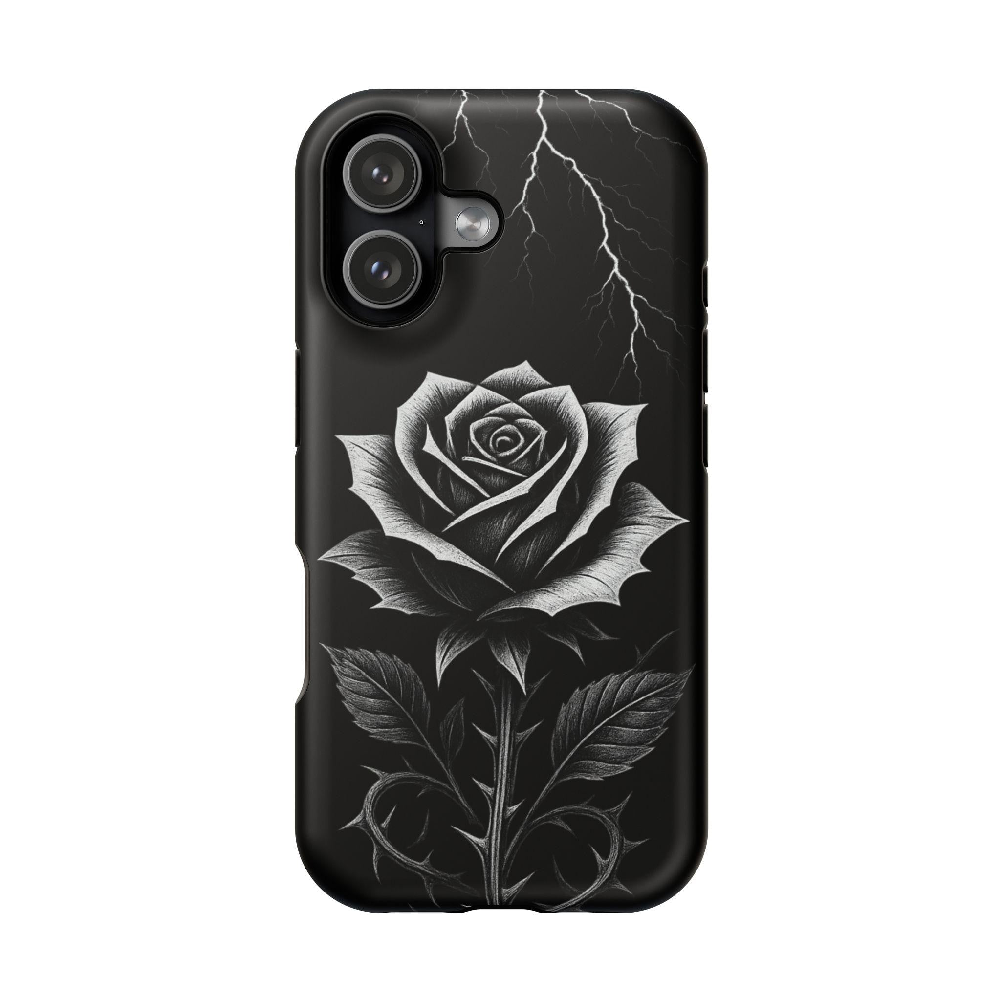 Stylish Impact-Resistant Phone Case - Black Rose Design for Flower Lovers, Gift for Him/Her, Trendy Accessories, Unique Phone Protection