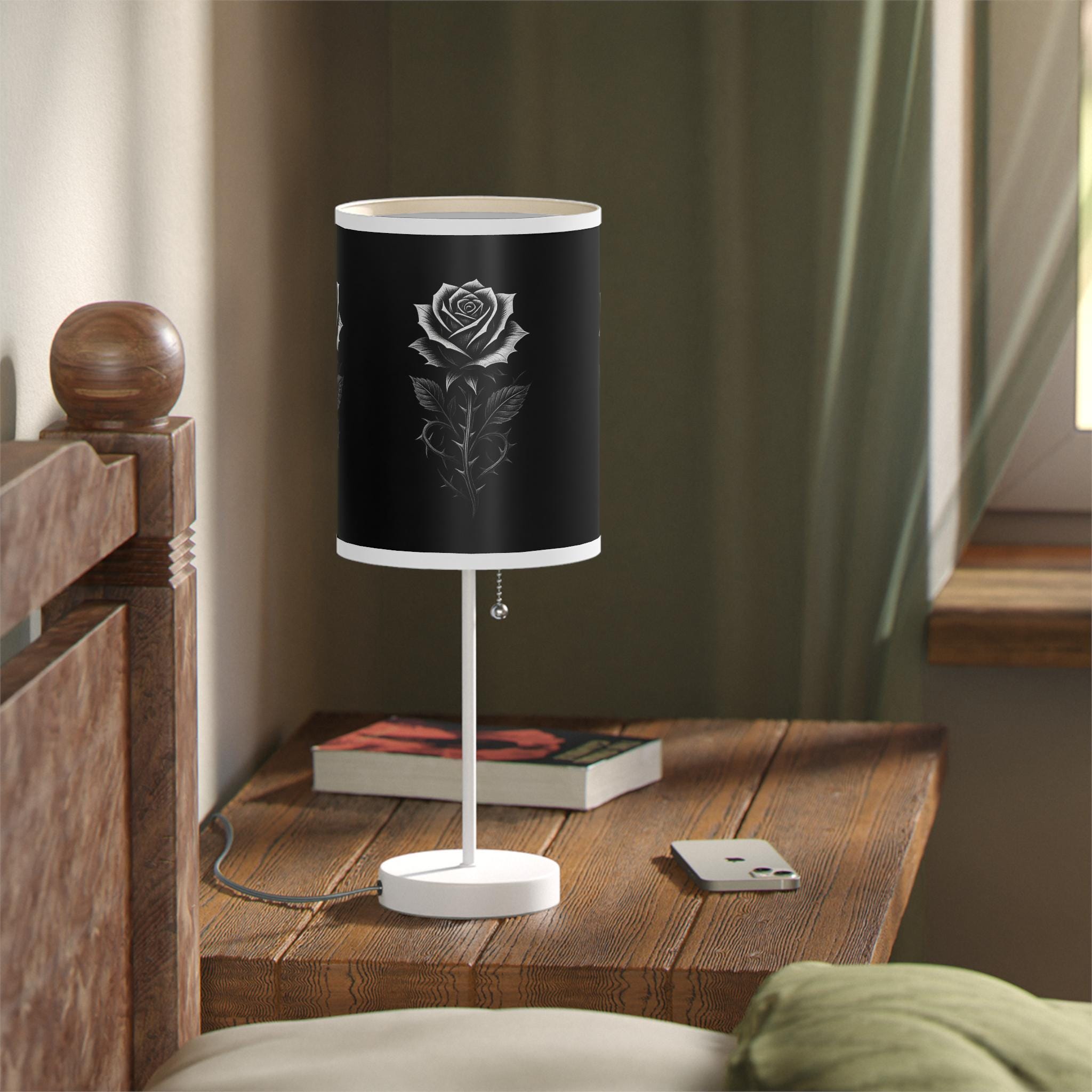 Black Rose Lamp – Gothic Floral Table Light VeinLine Studio