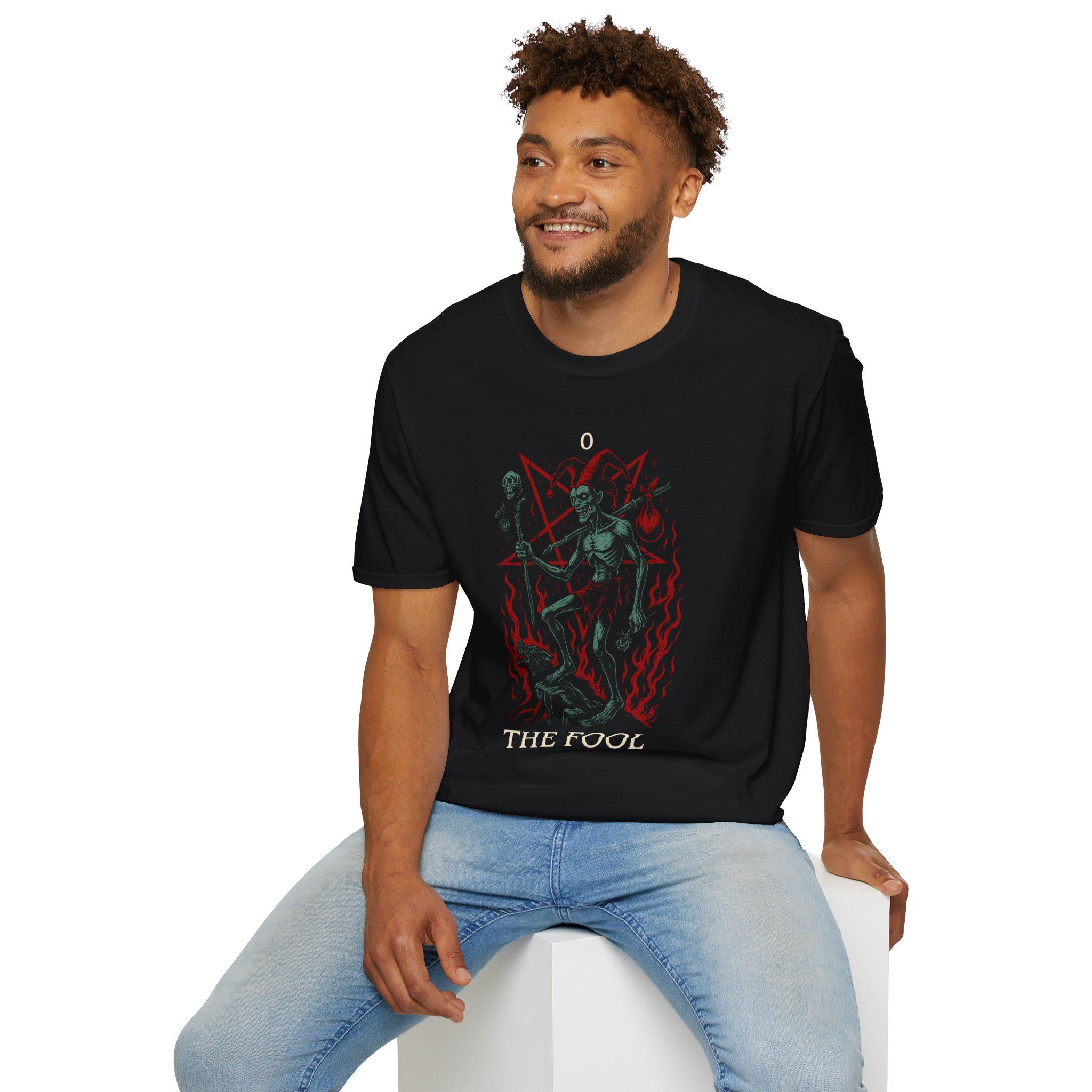 The Fool Tarot Card T-Shirt Black. VeinLine Studio
