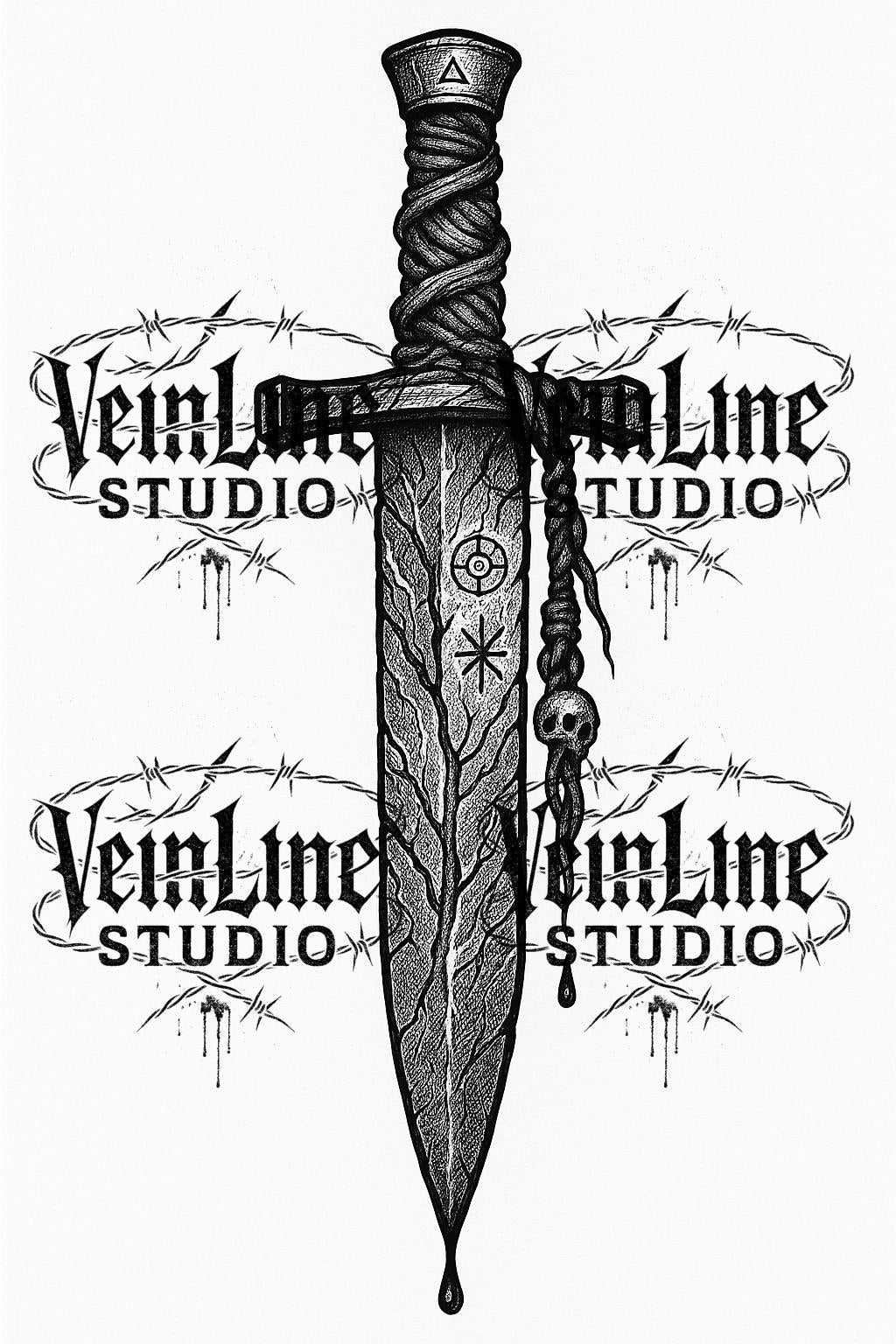 Realistic Dark Tattoo Stencil Bundle – 6 Black & White Flash Designs by VeinLineStudio
