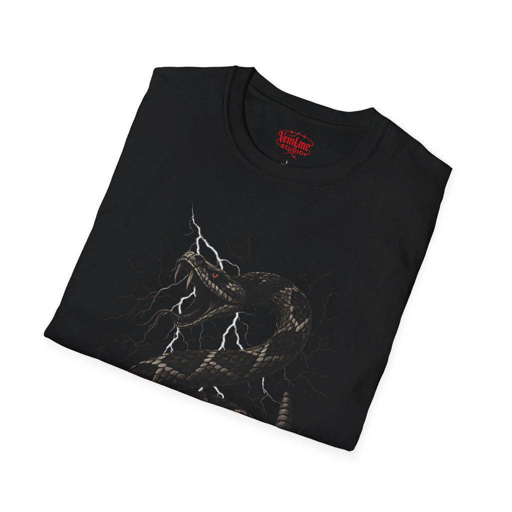 Serpent Thunder Unisex Softstyle T-Shirt | Casual Wear, Graphic Tee, Gift for Snake Lovers, Unique Art Tee, Streetwear Fashion